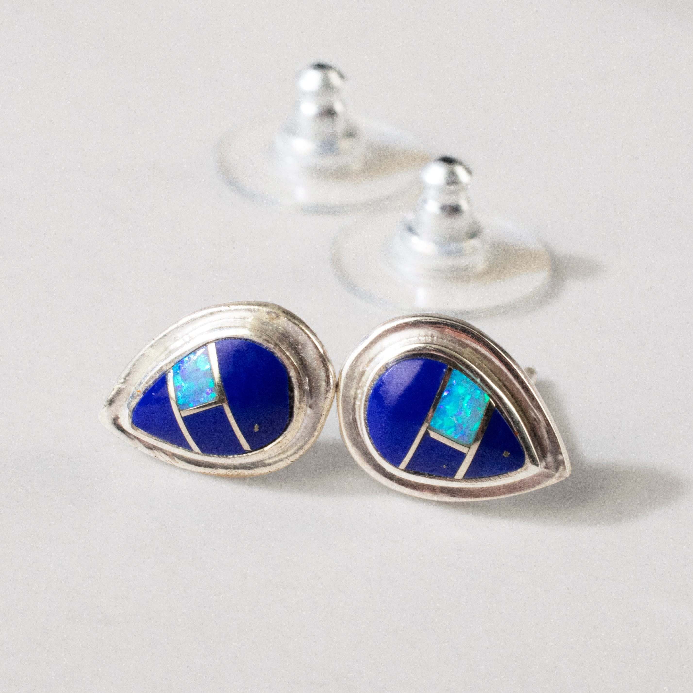 Kalifano Southwest Silver Jewelry Lapis Teardrop 925 Sterling Silver USA Handmade Earring with Stud Backing NME.0386.LP