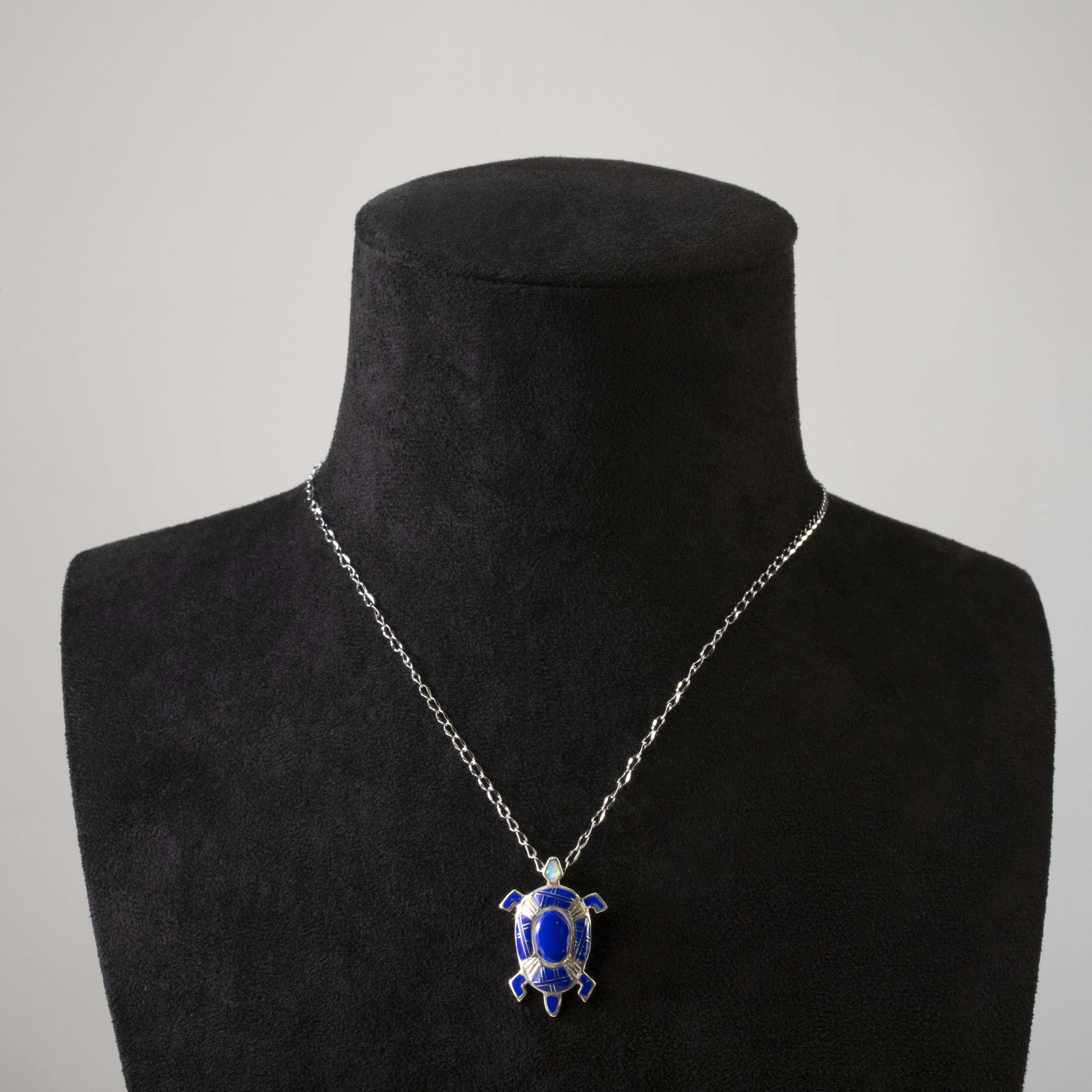 Kalifano Southwest Silver Jewelry Lapis Turtle 925 Sterling Silver Pendant USA Handmade with Opal Accent NMN.0894.LP