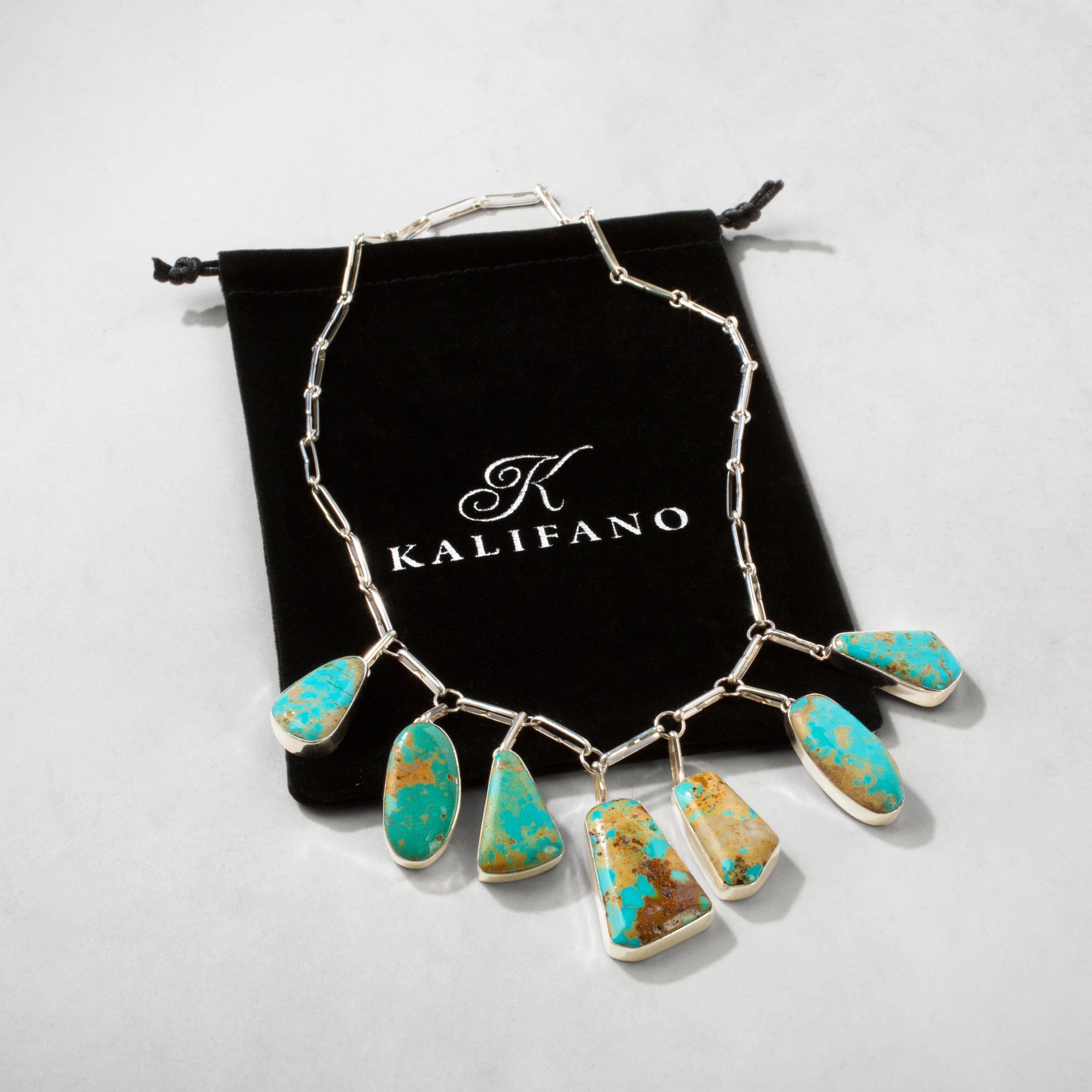 Kalifano Southwest Silver Jewelry Mexican Turquoise with Gold Matrix Handmade 925 Sterling Silver Chain Link Necklace NMN.0470.TQ