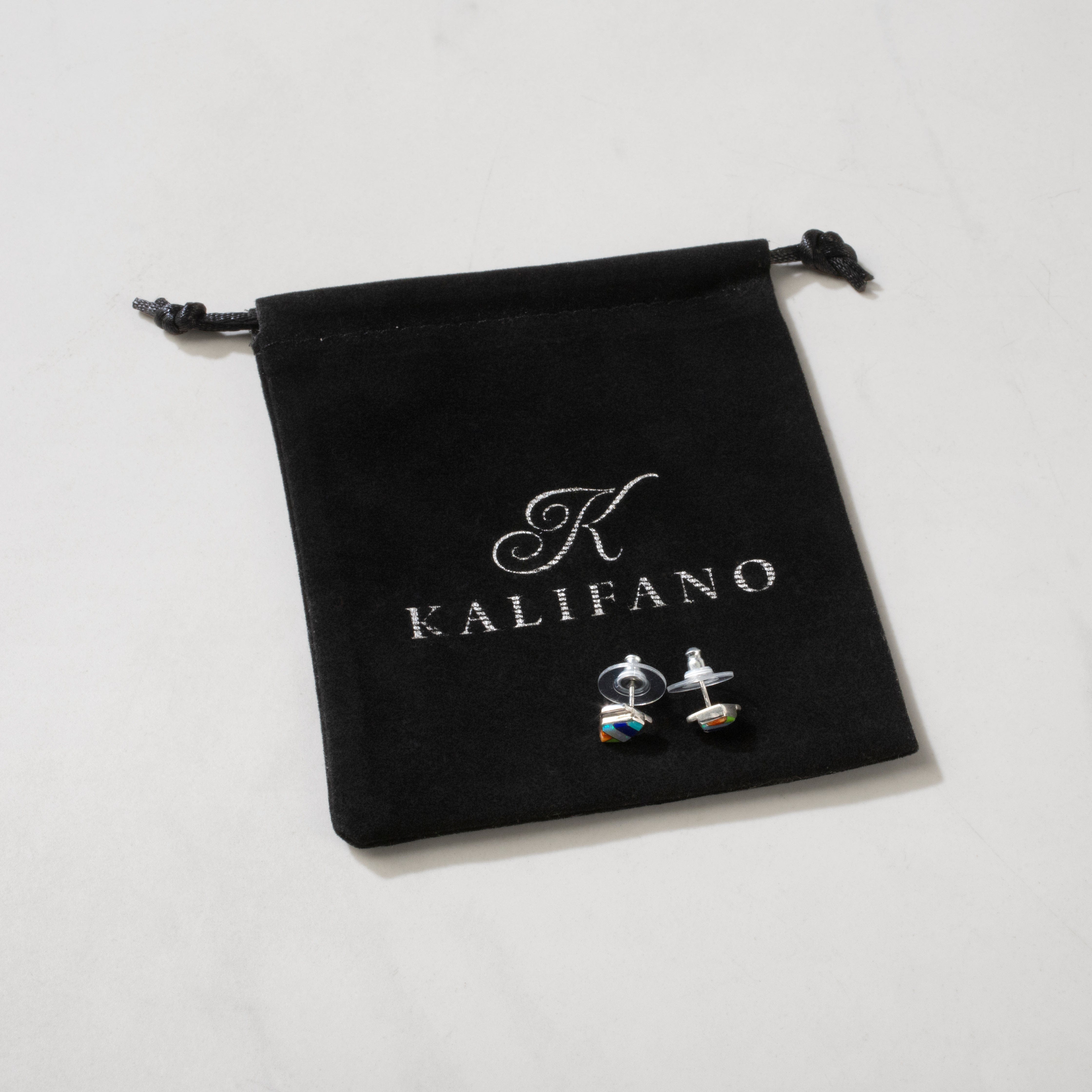 Kalifano Southwest Silver Jewelry Muli Gem Pentagon 925 Sterling Silver USA Handmade Earring with Stud Backing NME.0371.MT