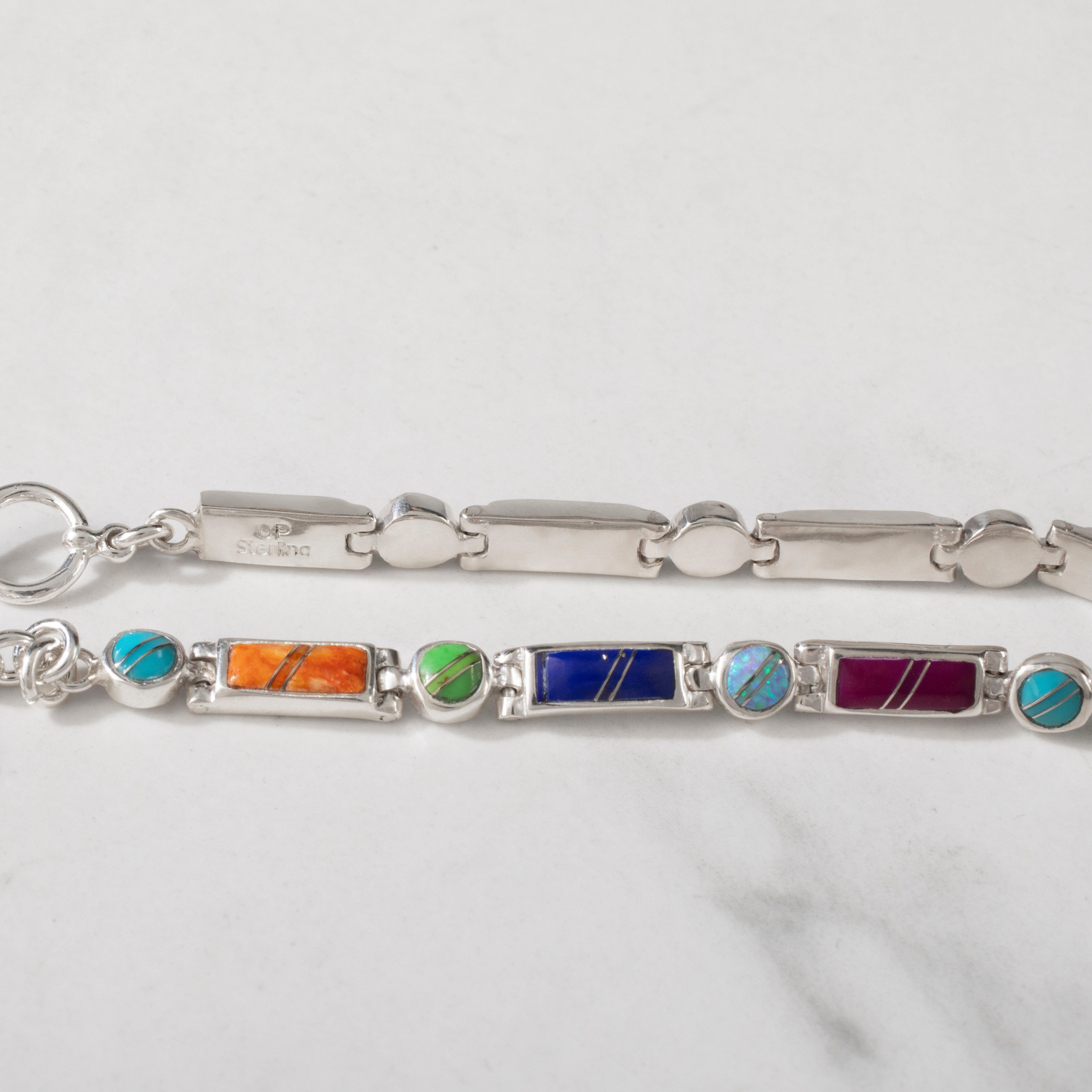 Kalifano Southwest Silver Jewelry Multi Gem 925 Sterling Silver USA Handmade Bracelet NMB.0218.MT