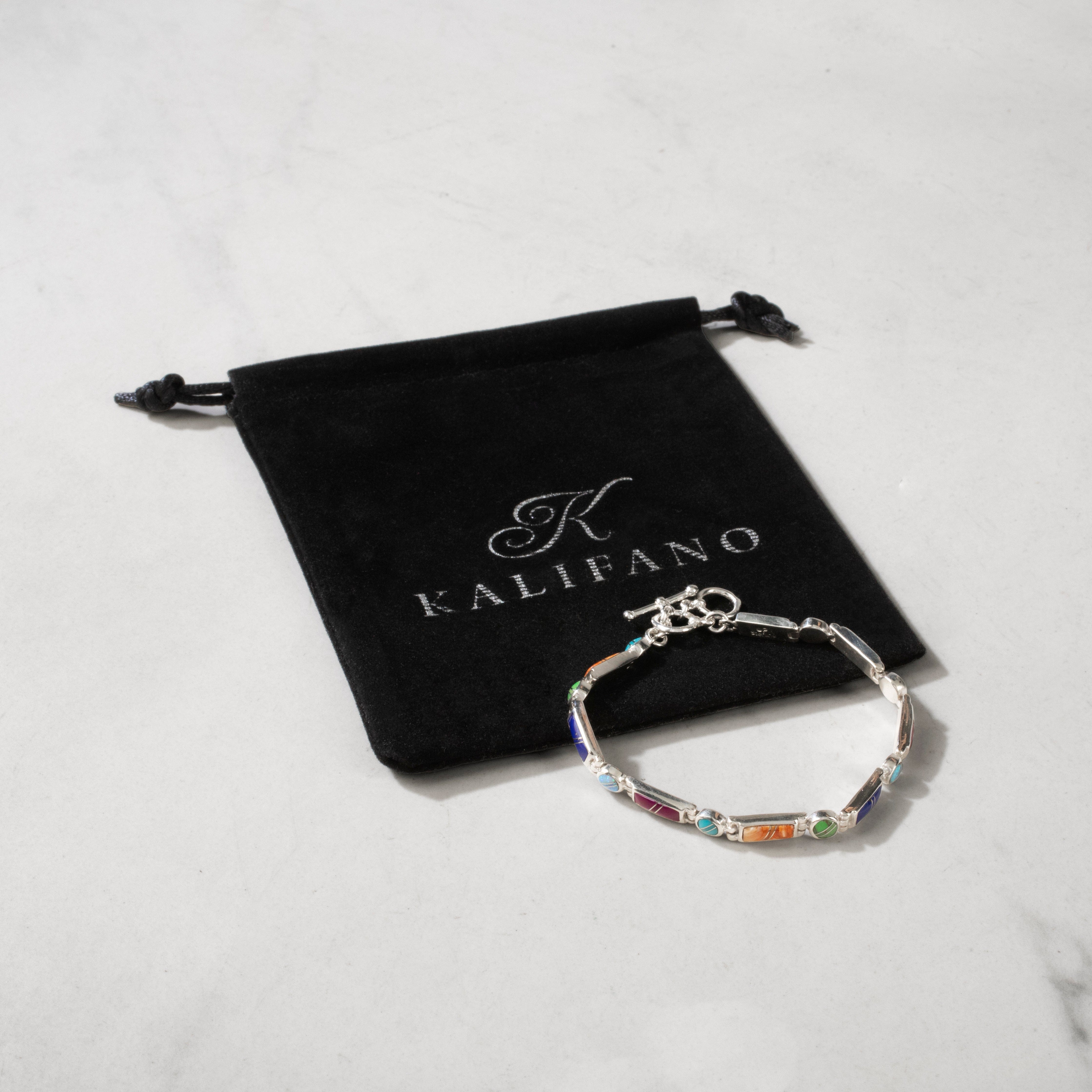 Kalifano Southwest Silver Jewelry Multi Gem 925 Sterling Silver USA Handmade Bracelet NMB.0218.MT