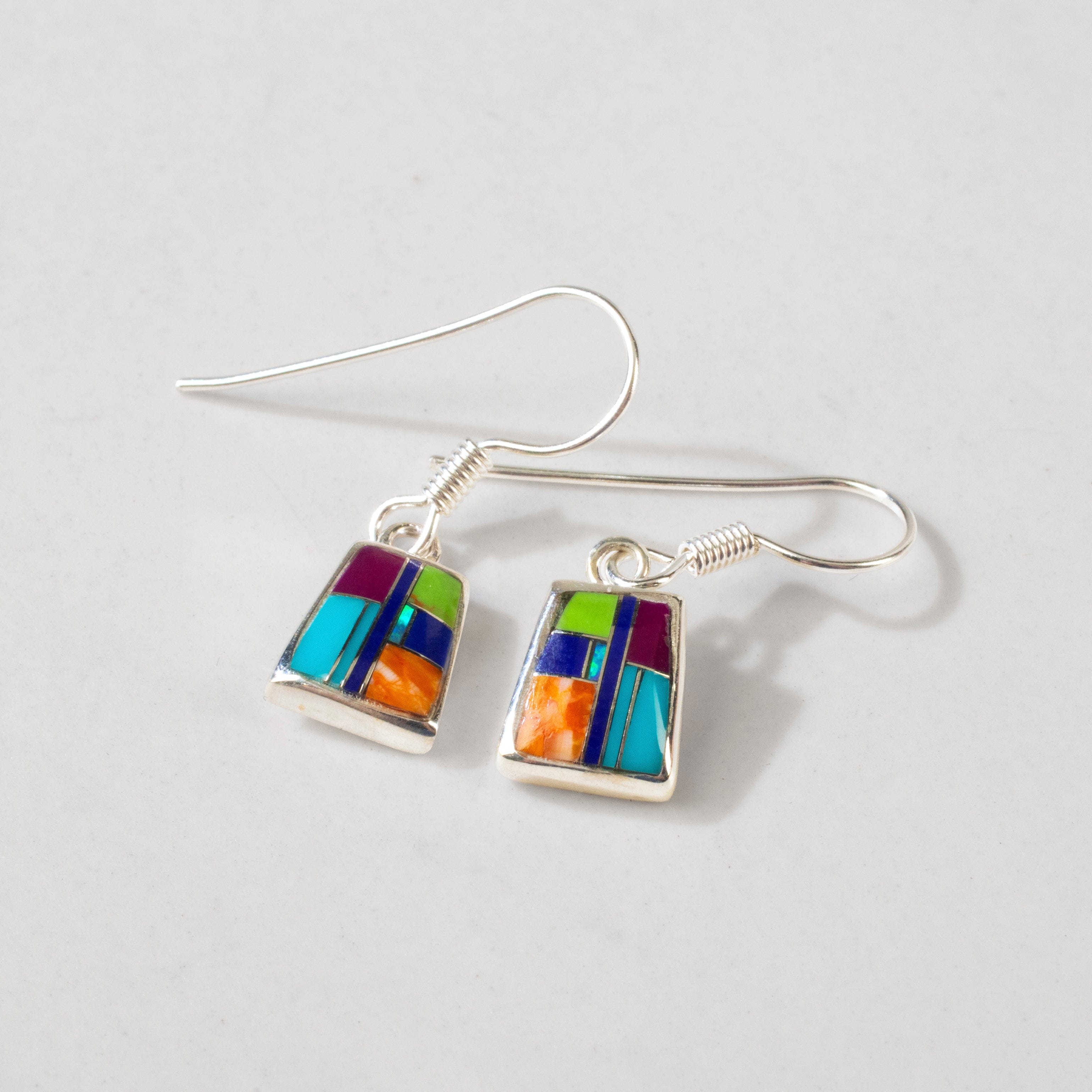 Kalifano Southwest Silver Jewelry Multi Gem 925 Sterling Silver USA Handmade Earrings with French Hook NME.0240S.MT