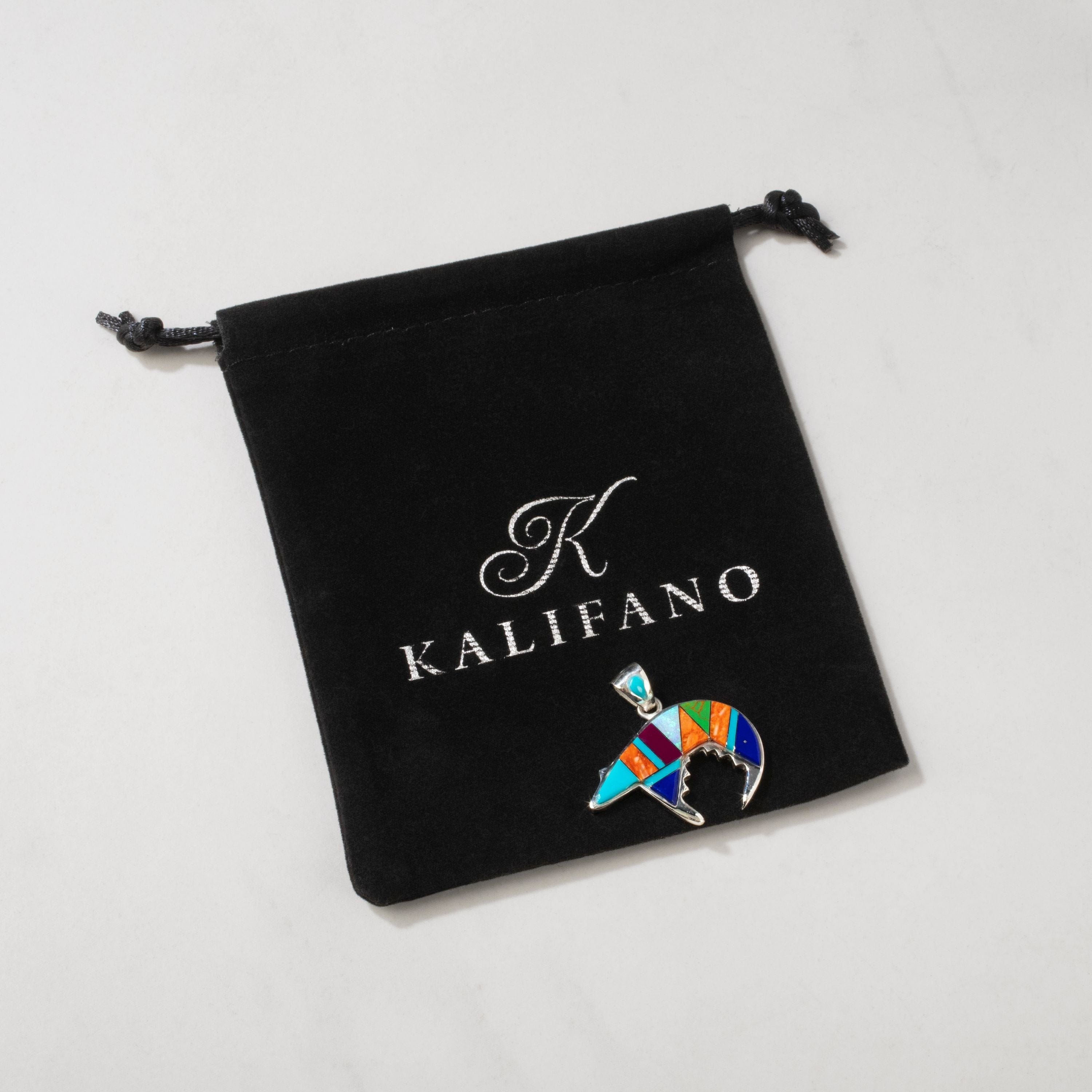 Kalifano Southwest Silver Jewelry Multi Gem Bear 925 Sterling Silver USA Handmade Pendant NMN.0755.MT