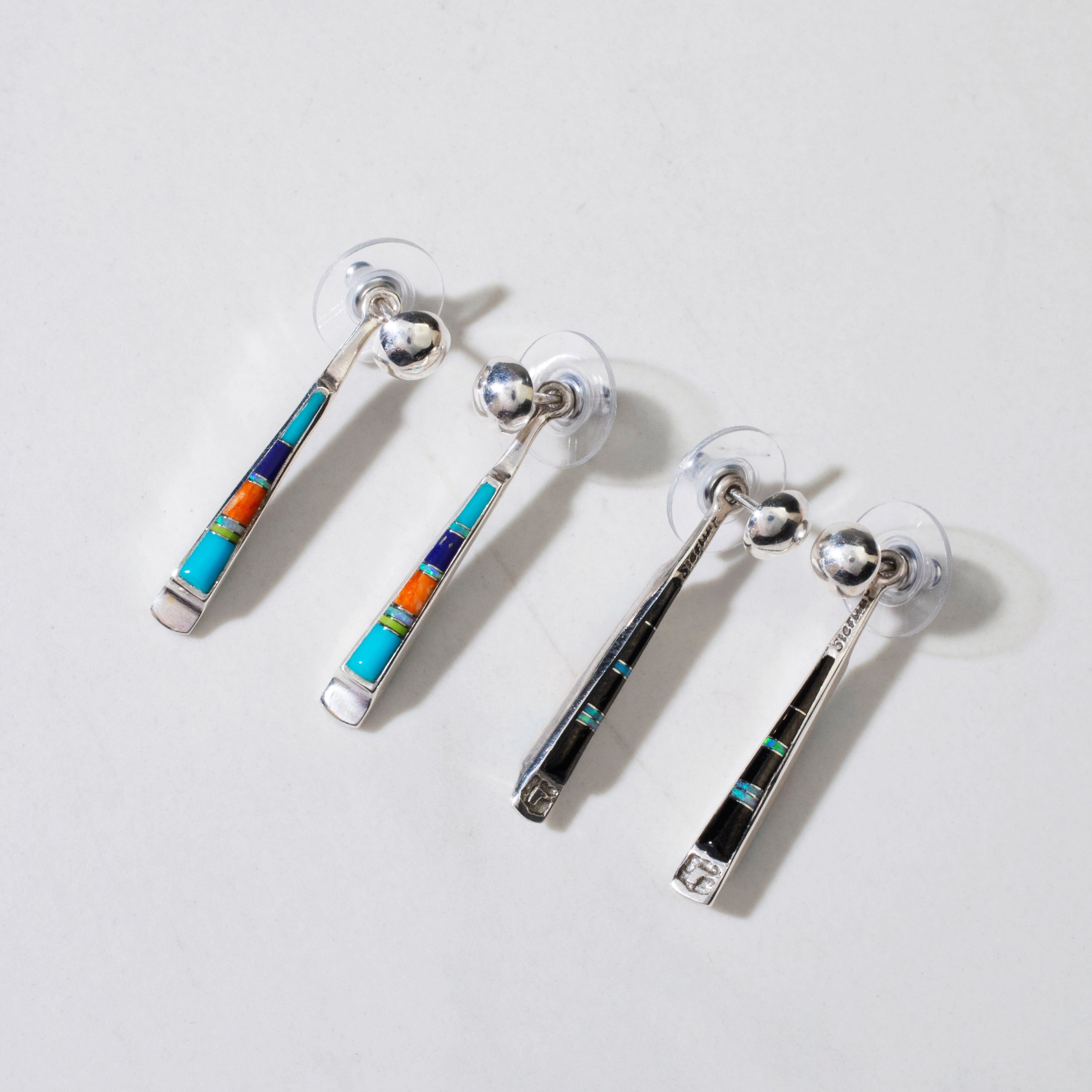 Kalifano Southwest Silver Jewelry Multi Gem & Black Onyx Reversible Dangle USA Handmade 925 Sterling Silver Earrings with Stud Backing NME.0905.MTBO