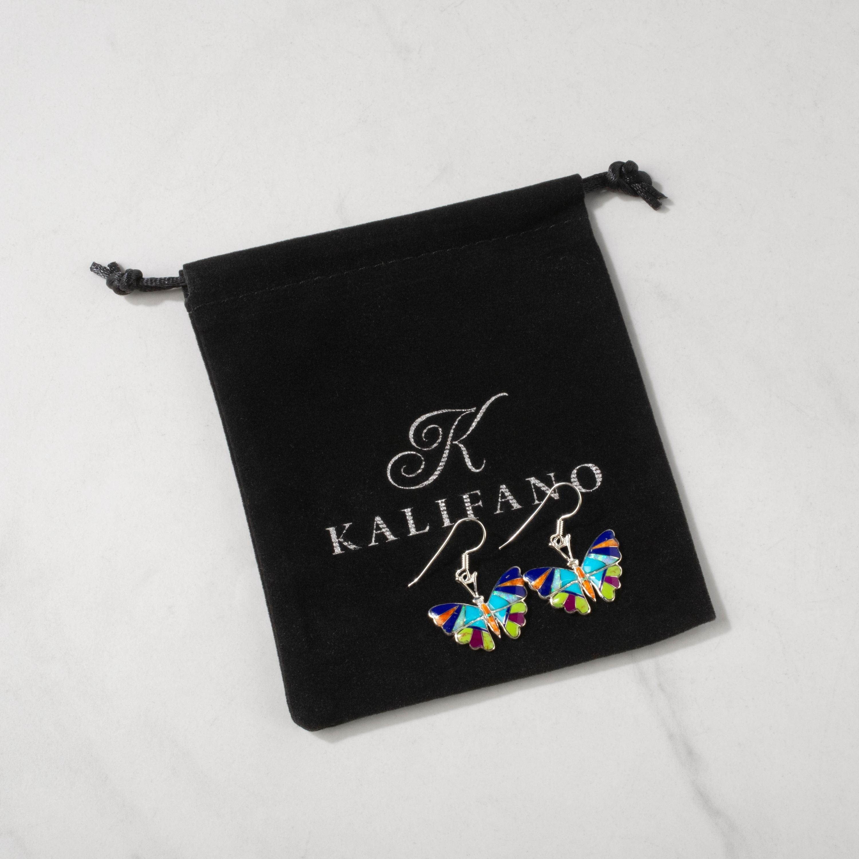 Kalifano Southwest Silver Jewelry Multi Gem Butterfly 925 Sterling Silver USA Handmade Earrings with French Hook NME.2336.MT
