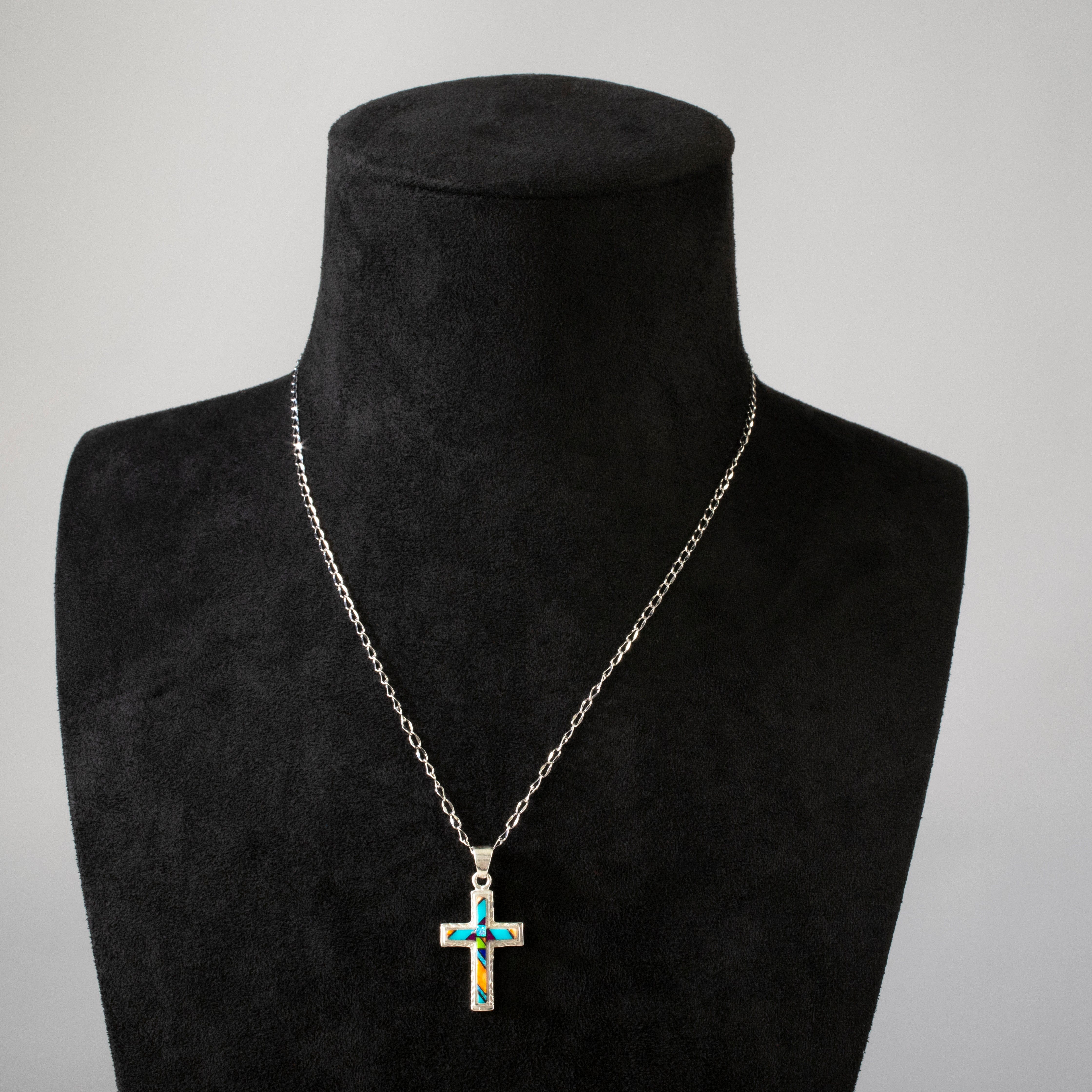 Kalifano Southwest Silver Jewelry Multi Gem Cross 925 Sterling Silver USA Handmade Pendant NMN.2054S.MT
