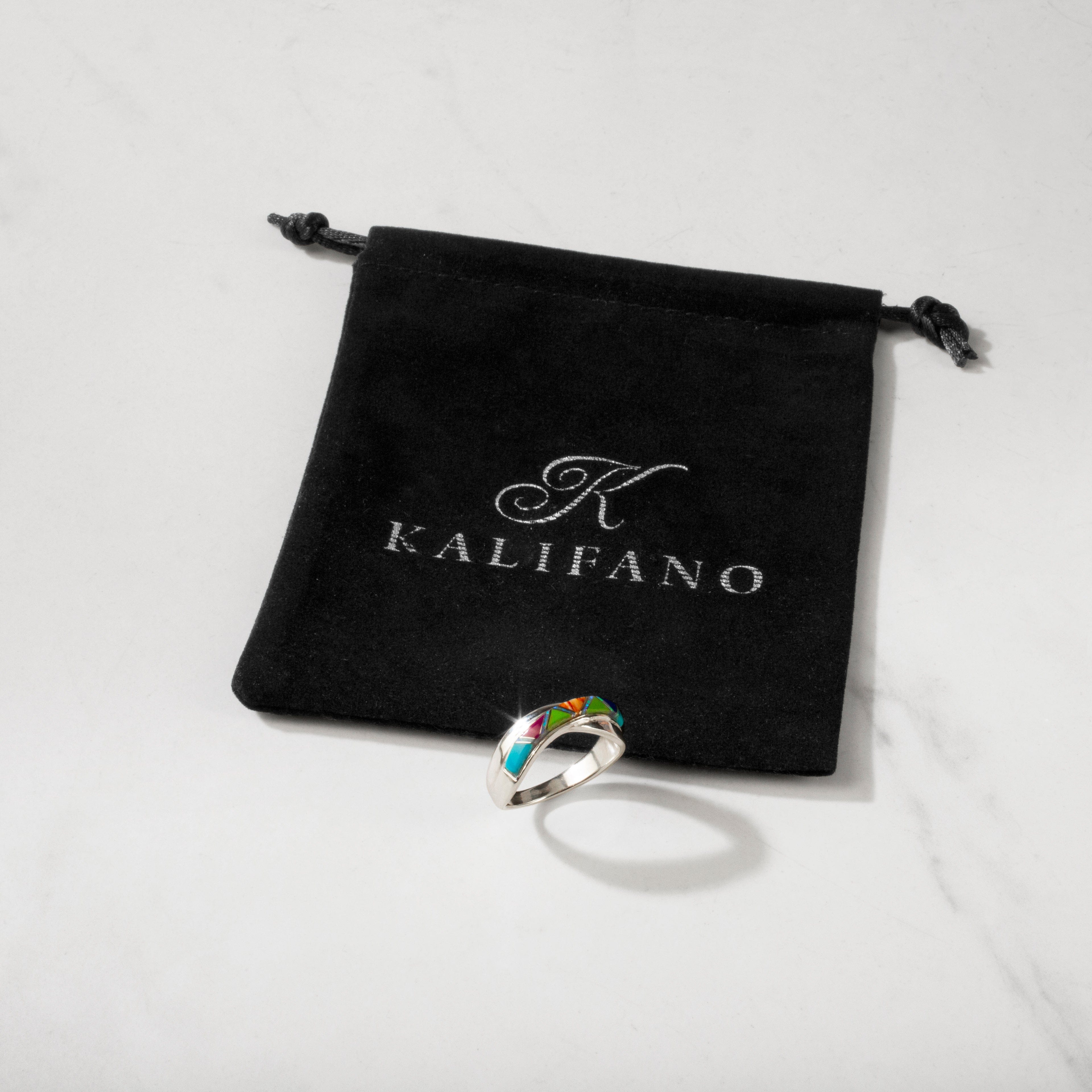 Kalifano Southwest Silver Jewelry Multi Gem Crossover 925 Sterling Silver Ring USA Handmade with Laboratory Opal Accent (Copy)