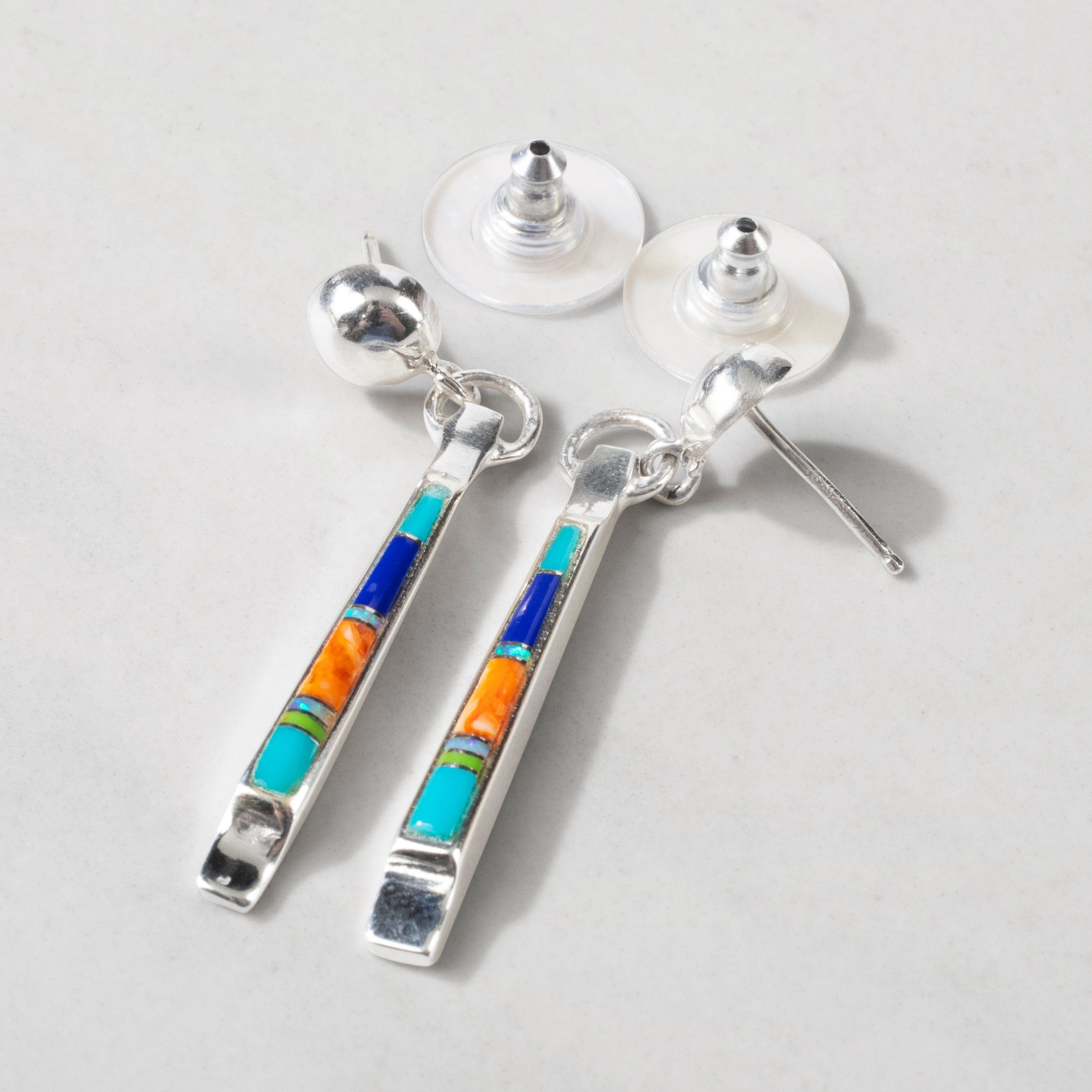 Kalifano Southwest Silver Jewelry Multi Gem Dangle 925 Sterling Silver USA Handmade Earrings with Stud Backing NME.0904.MT