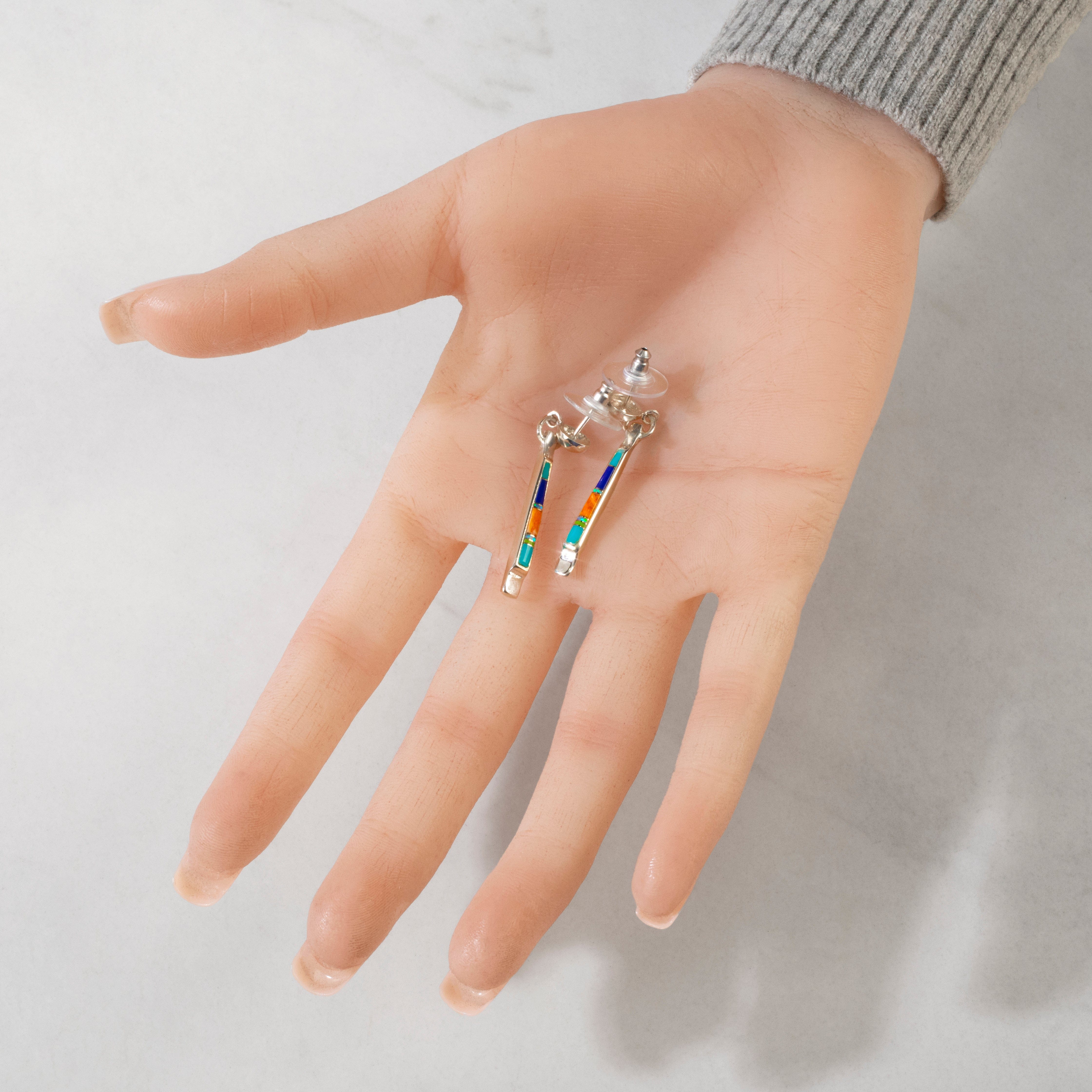 Kalifano Southwest Silver Jewelry Multi Gem Dangle 925 Sterling Silver USA Handmade Earrings with Stud Backing NME.0904.MT