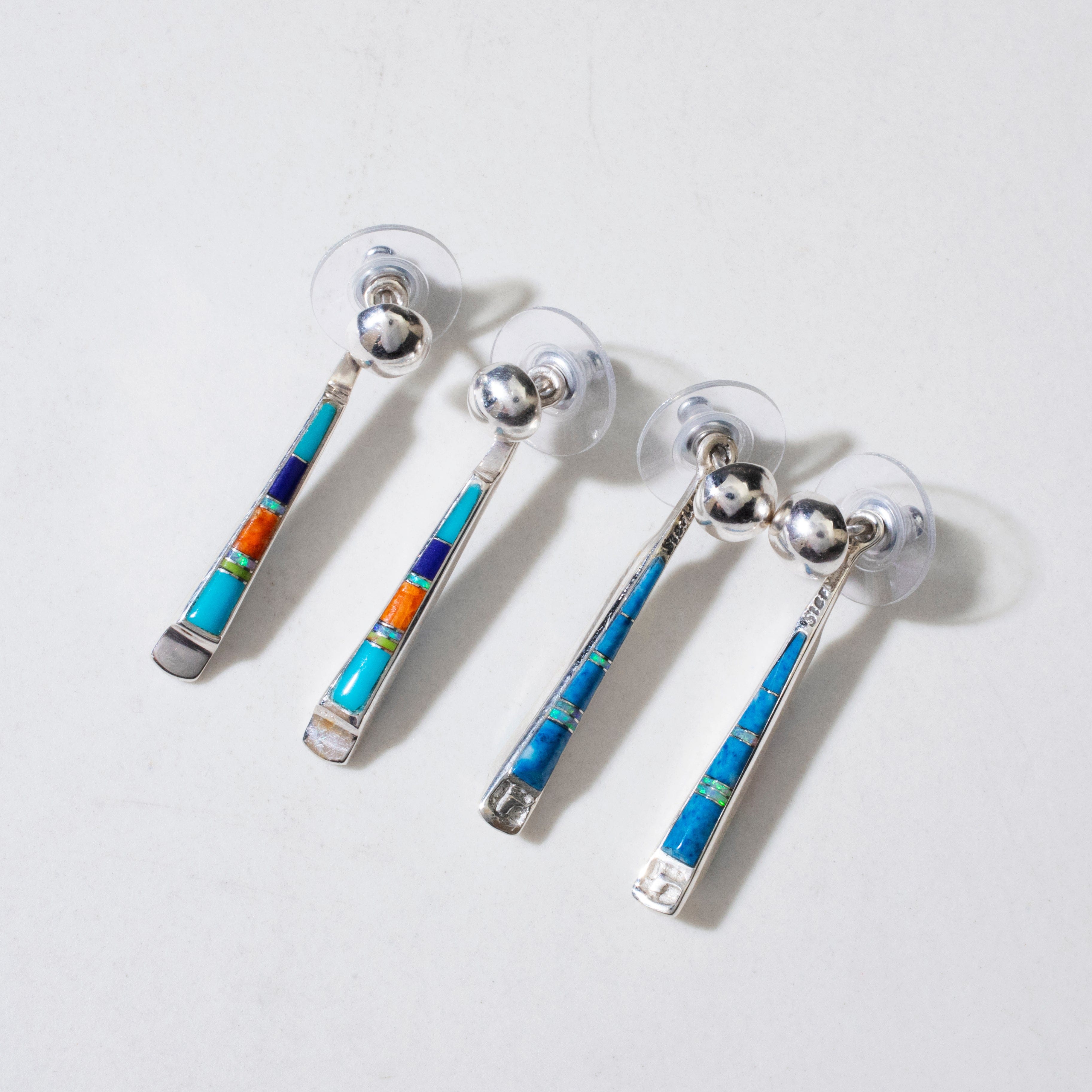 Kalifano Southwest Silver Jewelry Multi Gem & Denim Lapis Reversible USA Handmade 925 Sterling Silver Earrings with Stud Backing NME.0905.MTDL