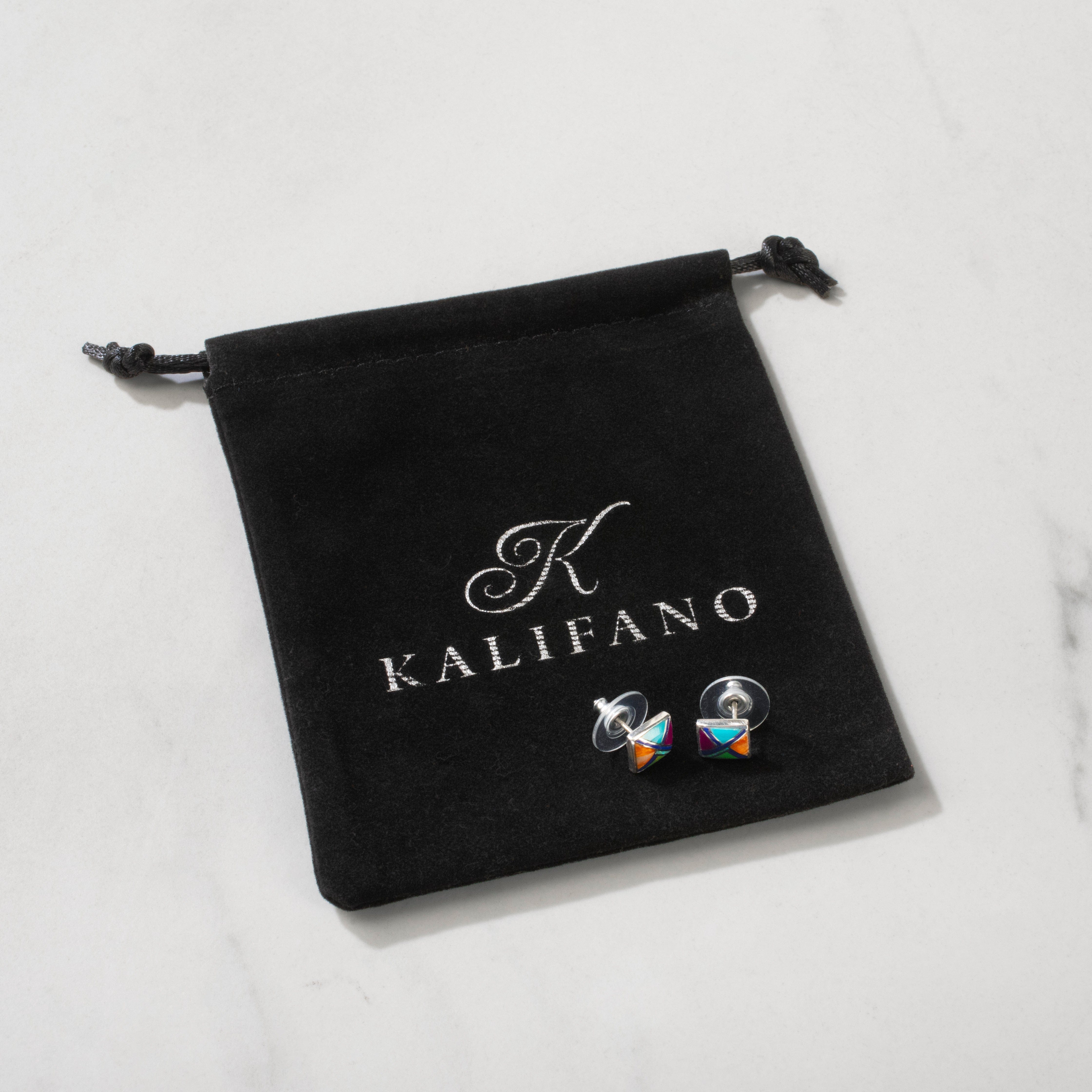 Kalifano Southwest Silver Jewelry Multi Gem Diamond 925 Sterling Silver USA Handmade Earrings with French Backing NME.2263.MT