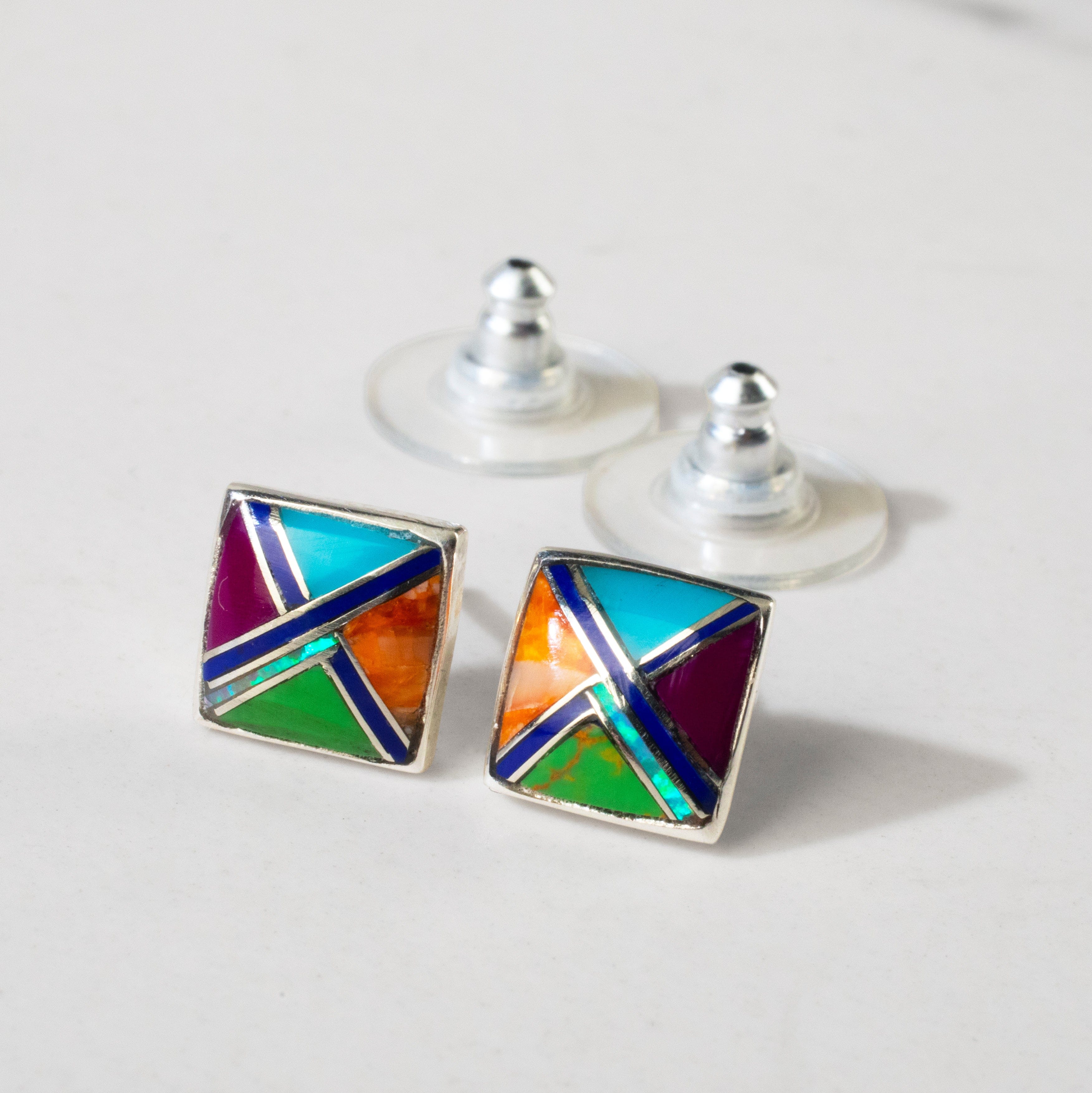 Kalifano Southwest Silver Jewelry Multi Gem Diamond 925 Sterling Silver USA Handmade Earrings with French Backing NME.2263.MT
