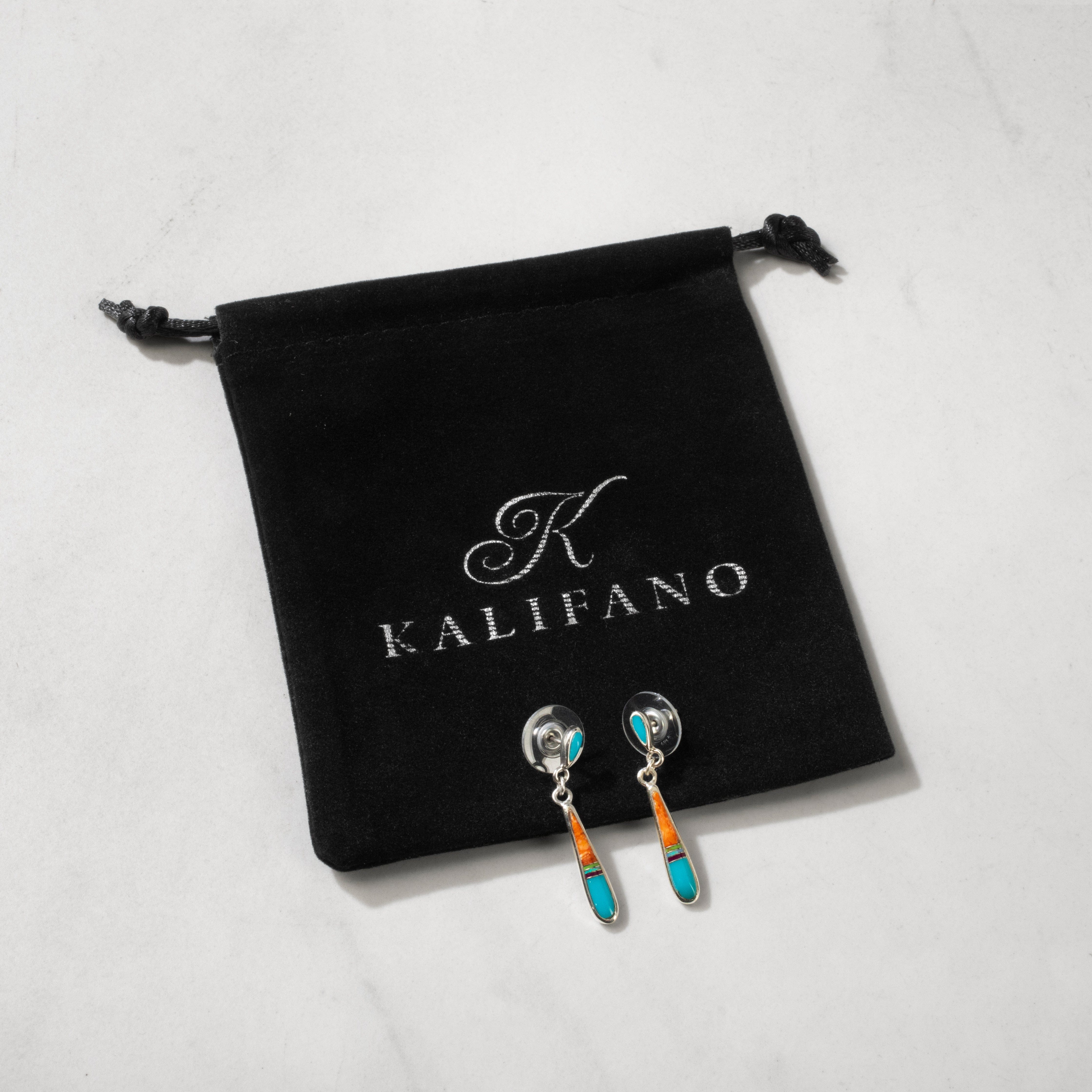 Kalifano Southwest Silver Jewelry Multi Gem Drop 925 Sterling Silver USA Handmade Earring with Stud Backing NME.0618.MT
