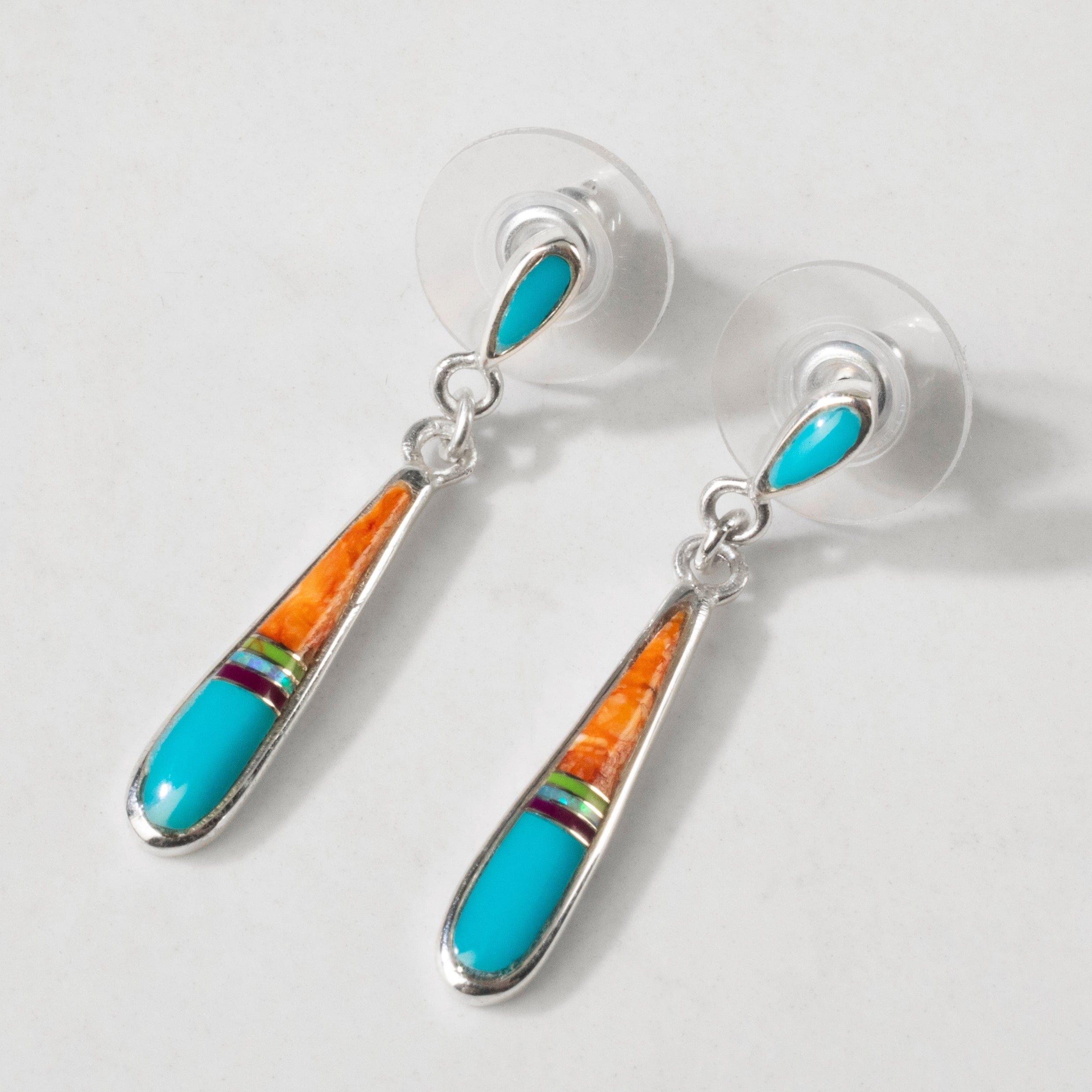Kalifano Southwest Silver Jewelry Multi Gem Drop 925 Sterling Silver USA Handmade Earring with Stud Backing NME.0618.MT