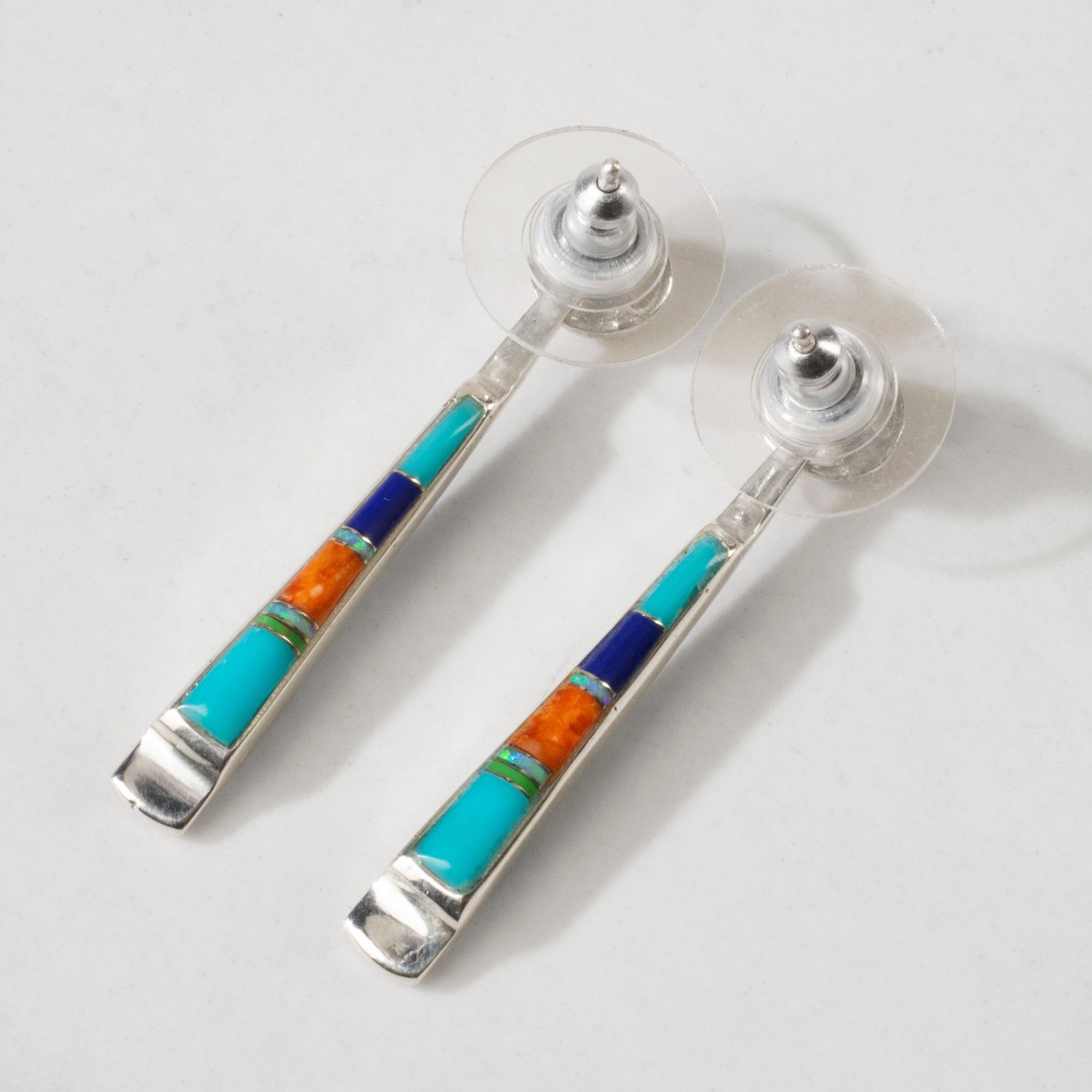 Kalifano Southwest Silver Jewelry Multi Gem & Gaspeite Reversible USA Handmade 925 Sterling Silver Earrings with Stud Backing NME.0905.MTGP