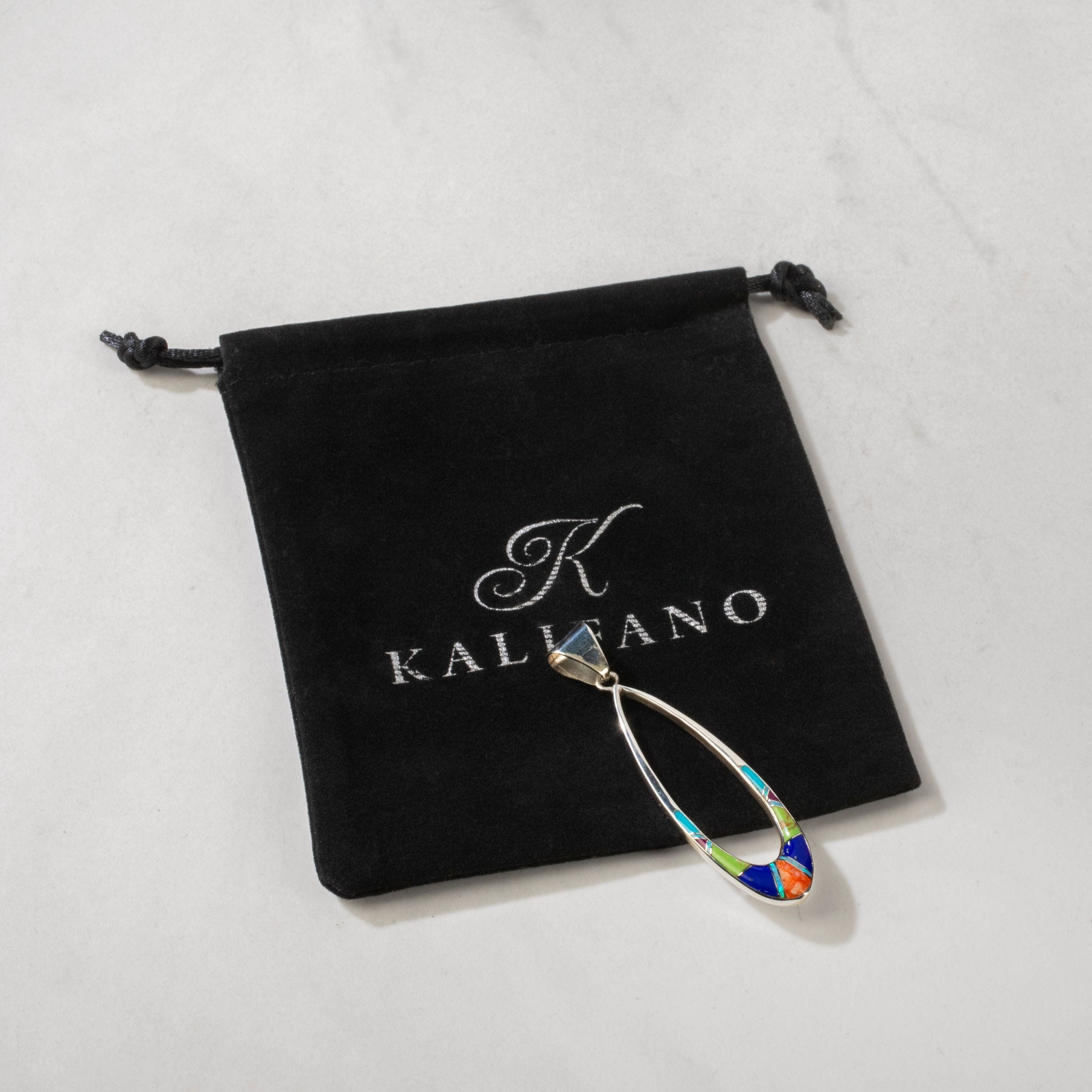 Kalifano Southwest Silver Jewelry Multi Gem Hollow Teardrop 925 Sterling Silver USA Handmade Pendant NMN.2300.MT
