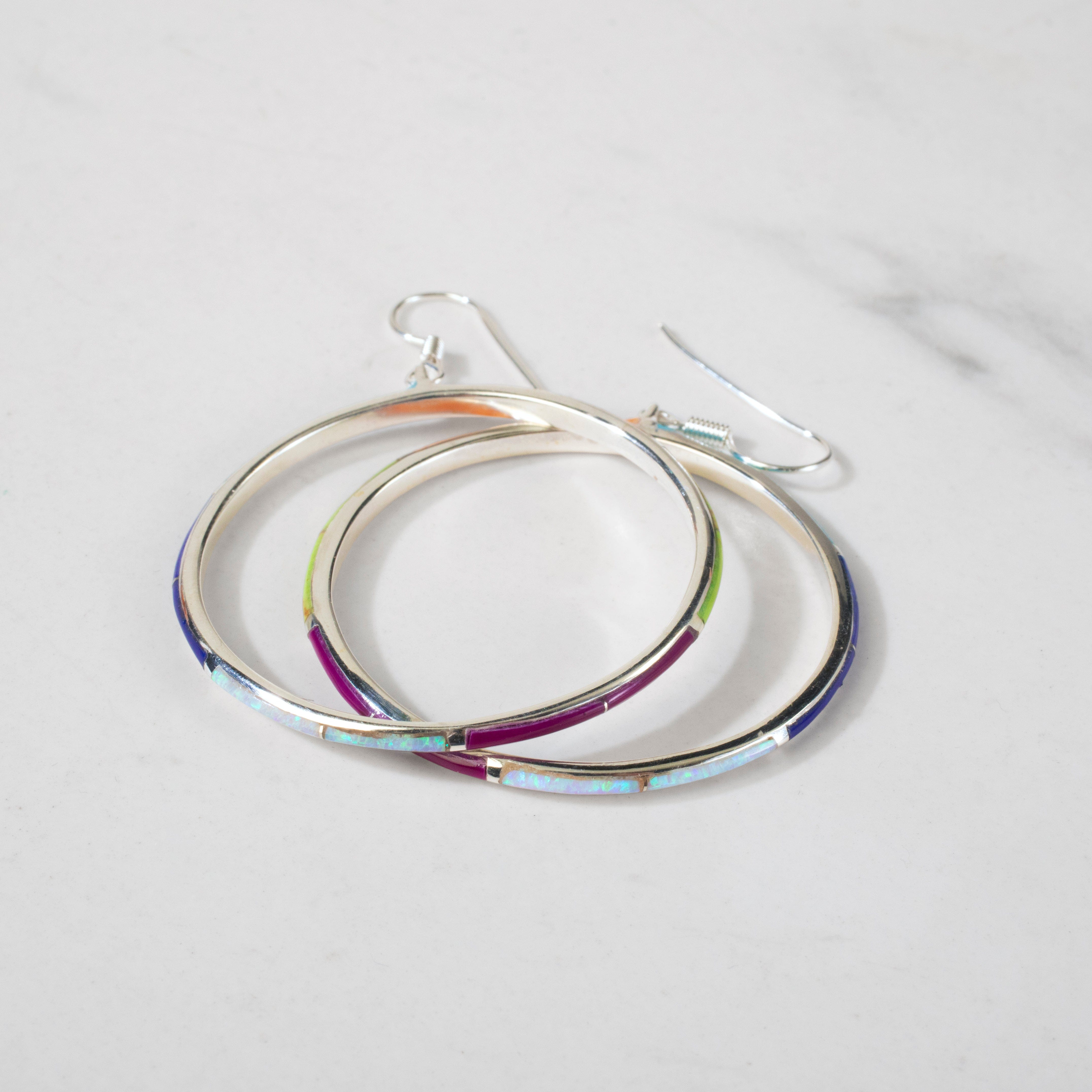 Kalifano Southwest Silver Jewelry Multi Gem Hoop Sterling 925 Sterling Silver Earrings with French Hook NME.2131.MT