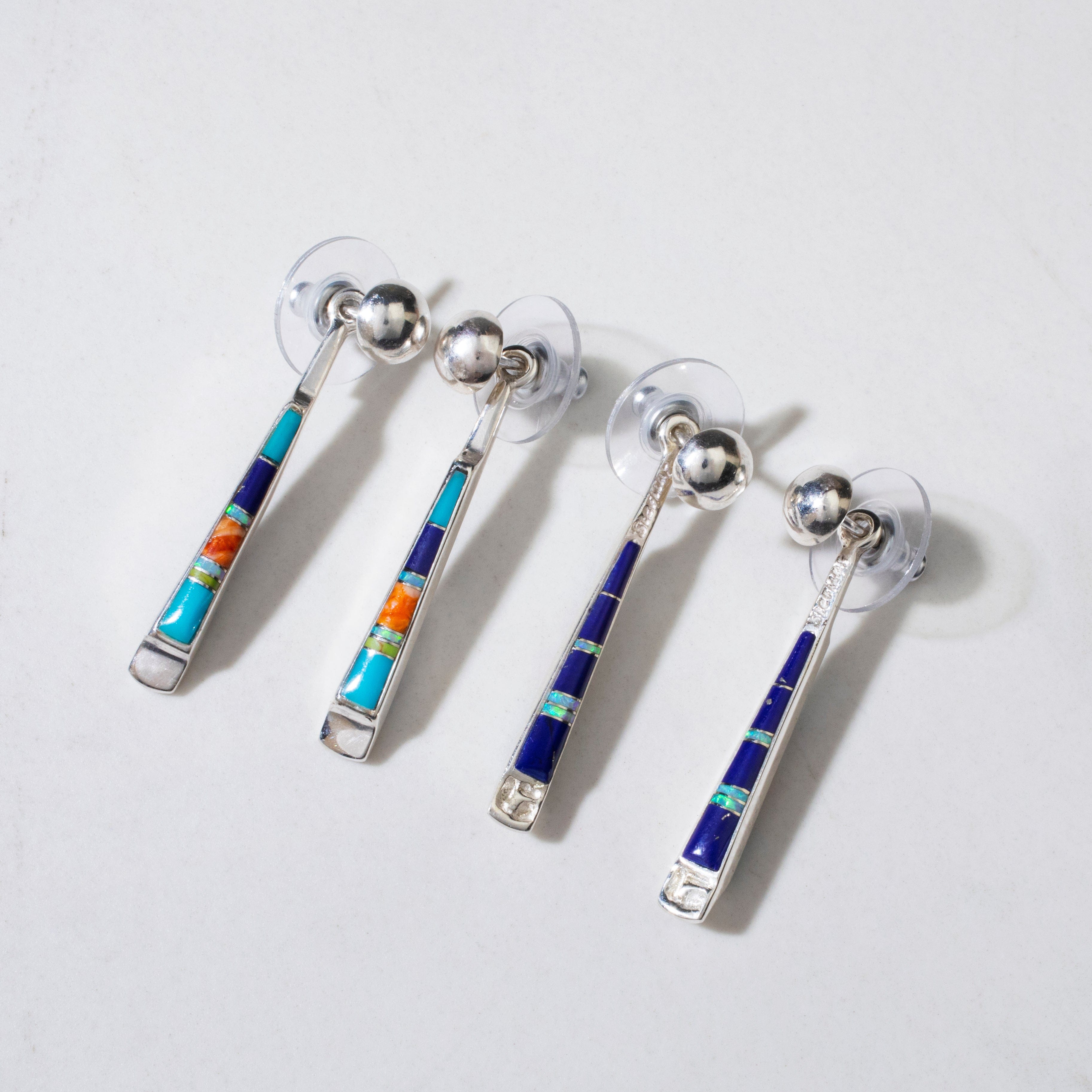 Kalifano Southwest Silver Jewelry Multi Gem & Lapis Reversible USA Handmade 925 Sterling Silver Earrings with Stud Backing NME.0905.MTLP