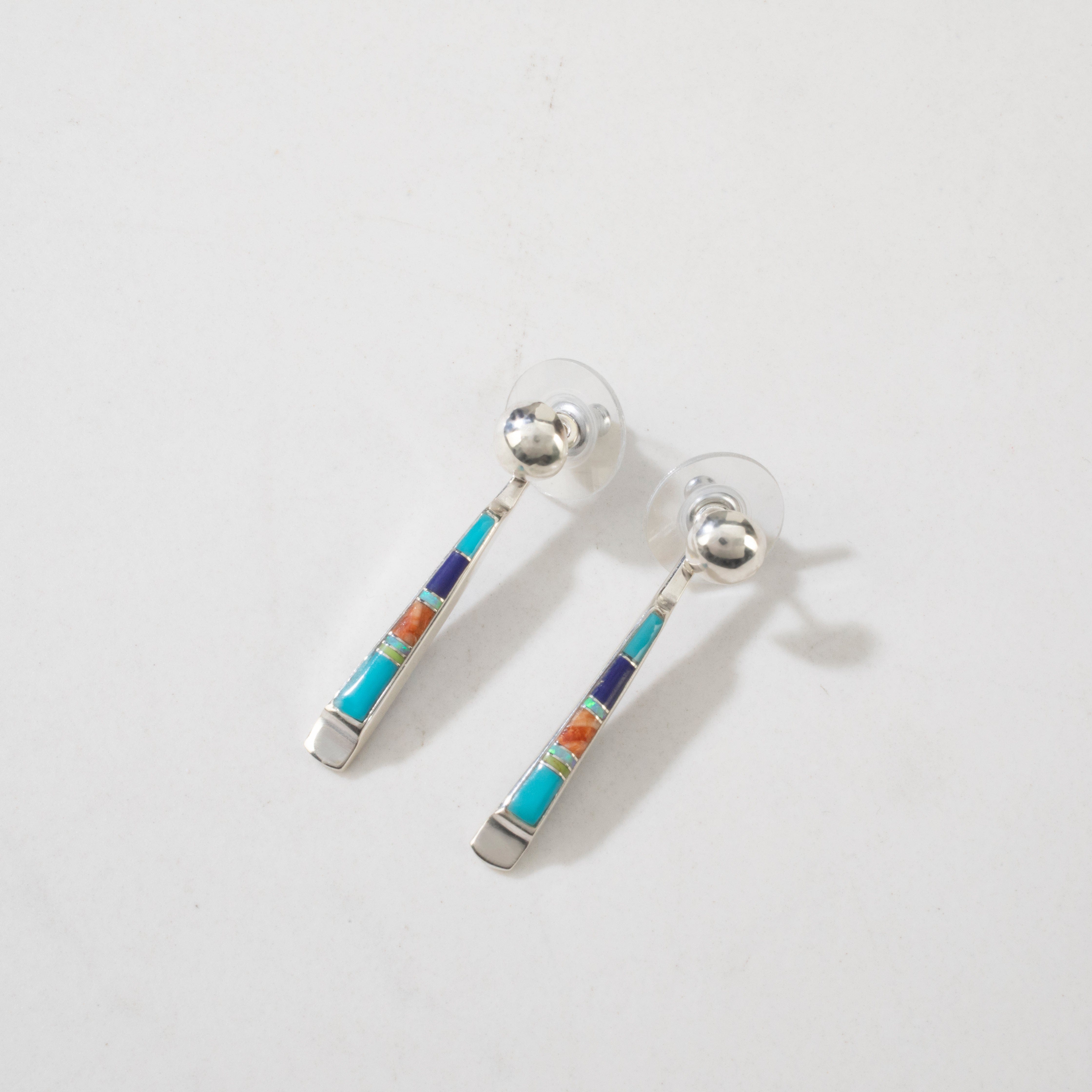 Kalifano Southwest Silver Jewelry Multi Gem & Lapis Reversible USA Handmade 925 Sterling Silver Earrings with Stud Backing NME.0905.MTLP