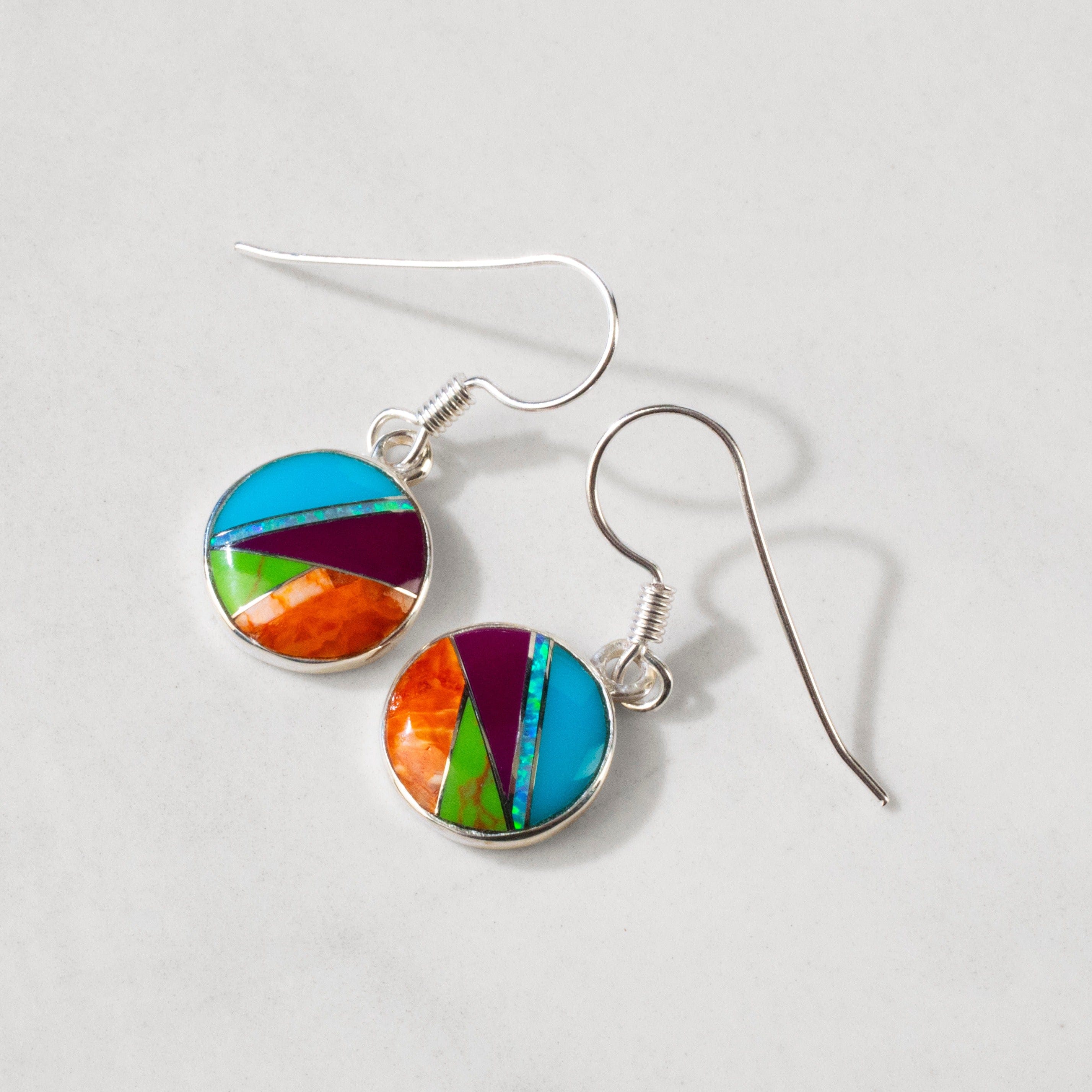 Kalifano Southwest Silver Jewelry Multi Gem Round 925 Sterling Silver USA Handmade Earrings with French Hook Backing NME.2068.MT