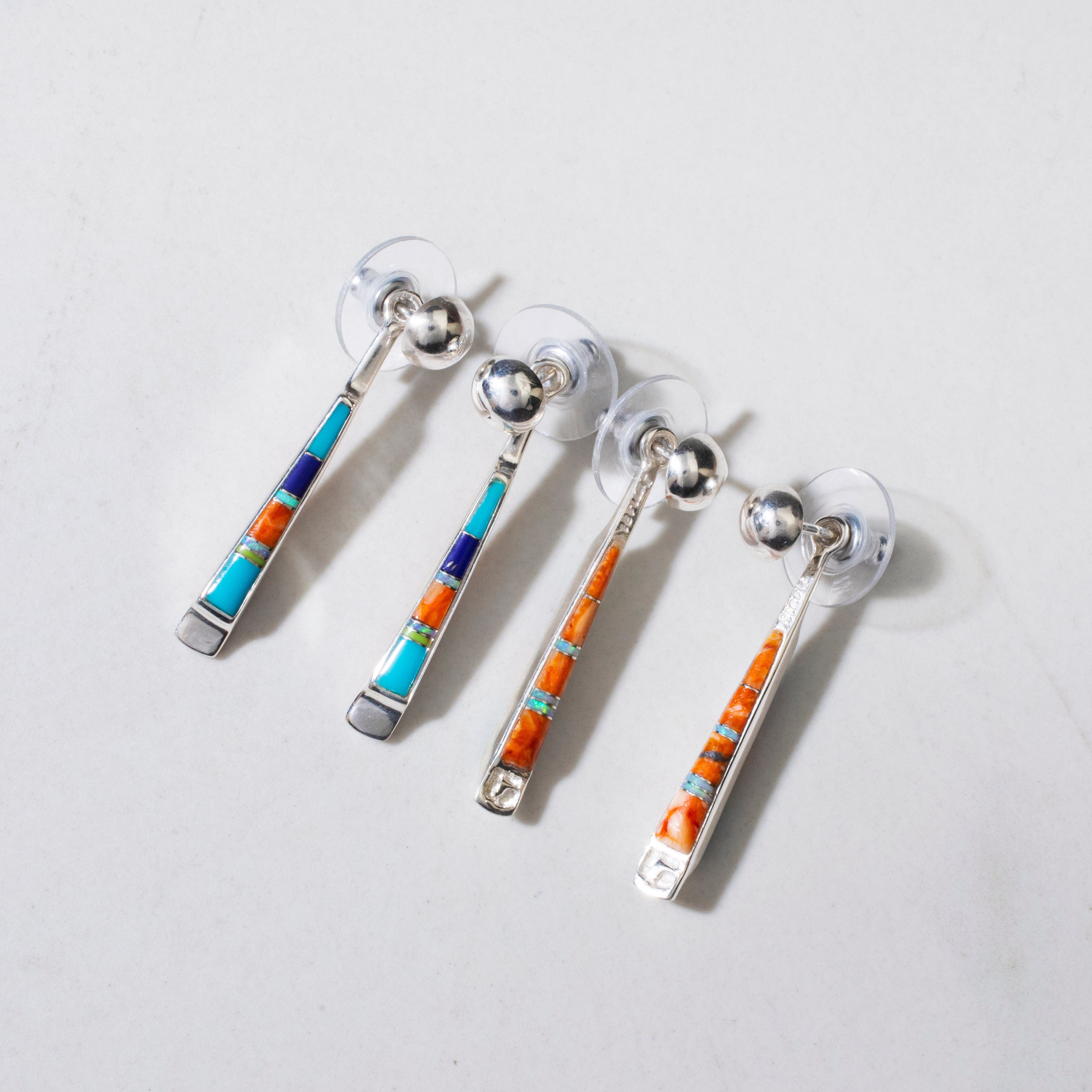 Kalifano Southwest Silver Jewelry Multi Gem & Spiny Oyster Shell Reversible USA Handmade 925 Sterling Silver Earrings with Stud Backing NME.0905.MTSP