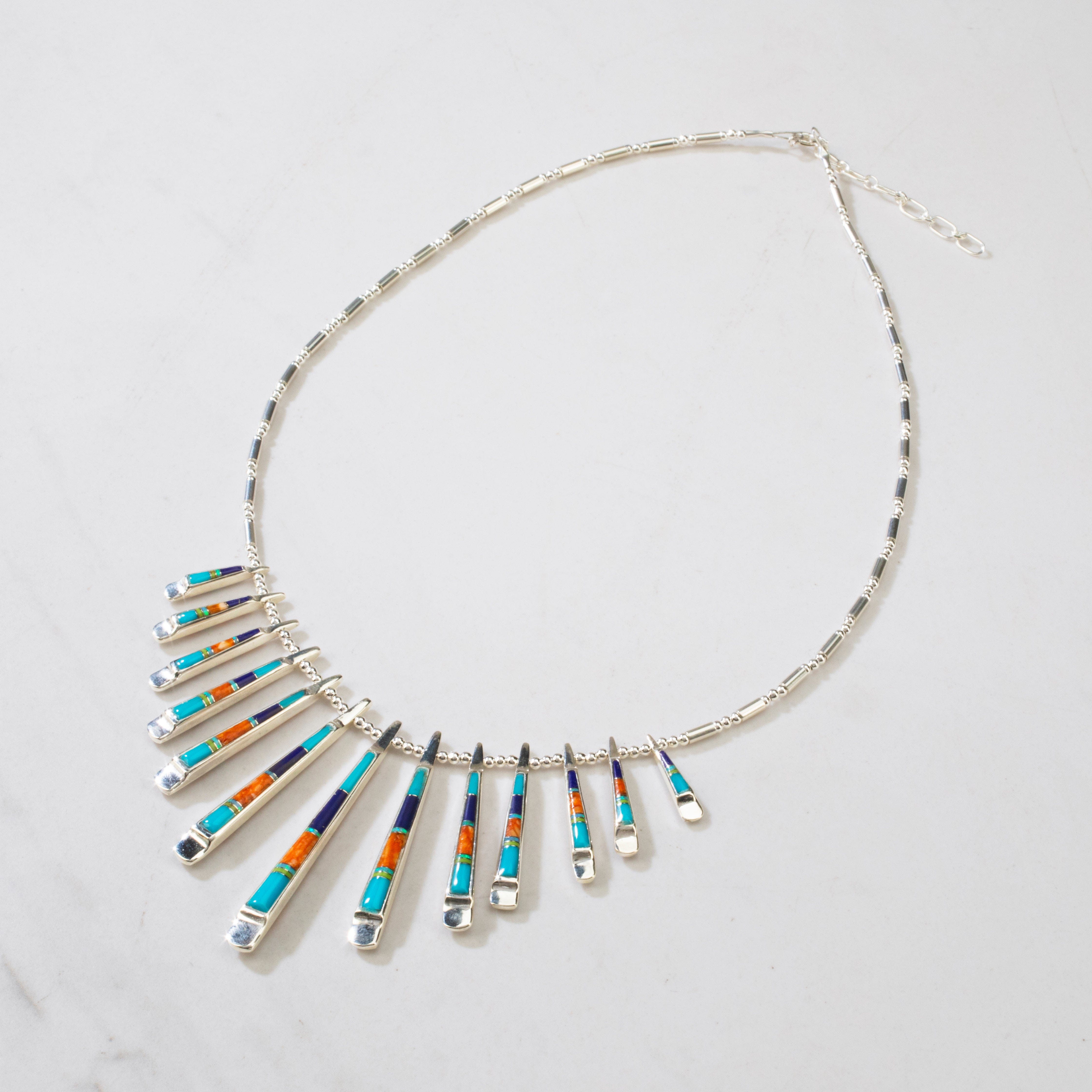 Kalifano Southwest Silver Jewelry Multi Gem & Spiny Oyster Shell Reversible USA Handmade 925 Sterling Silver Necklace NMN.0905.MTSP