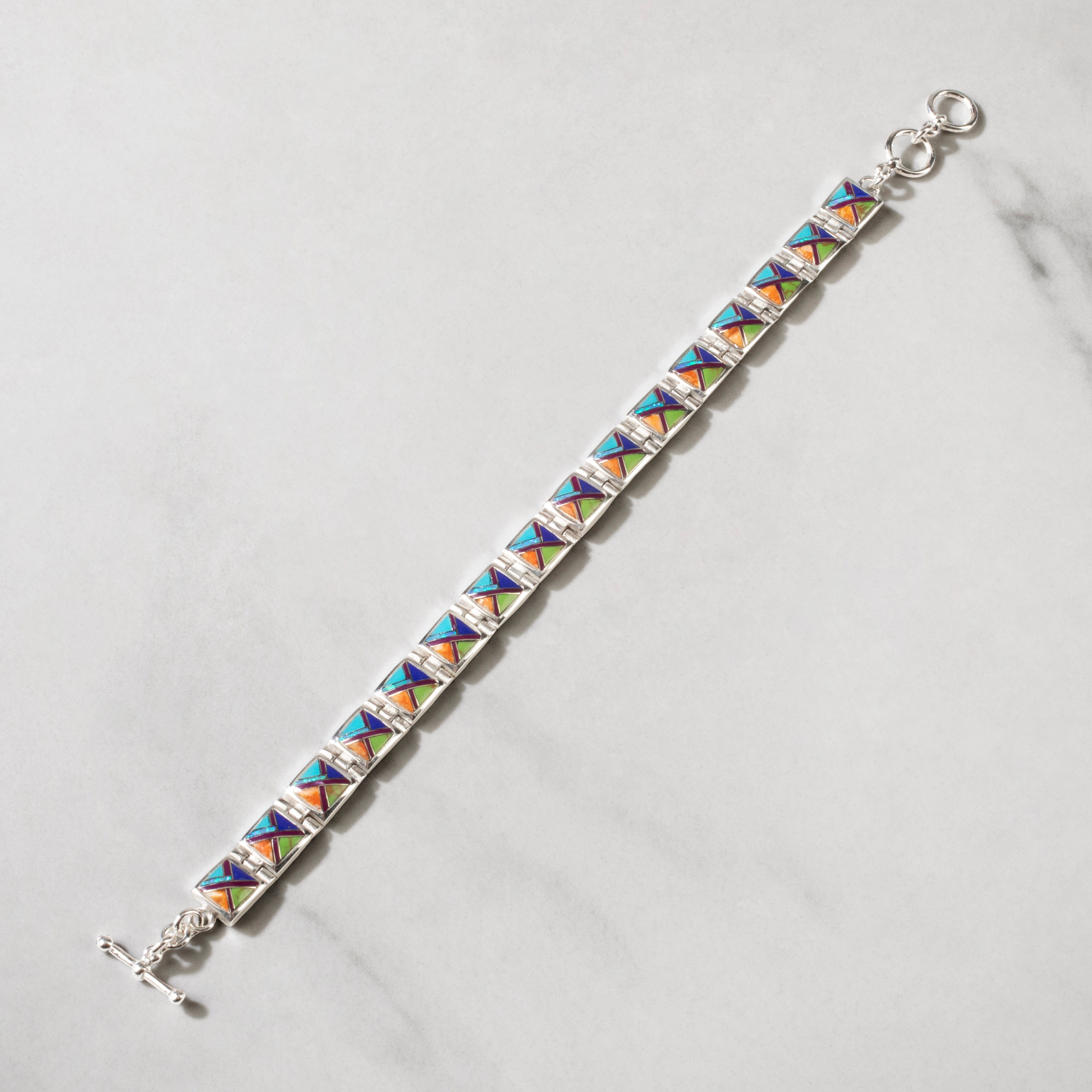 Kalifano Southwest Silver Jewelry Multi Gem Square 925 sterling Silver USA Handmade Bracelet NMB.0245.MT