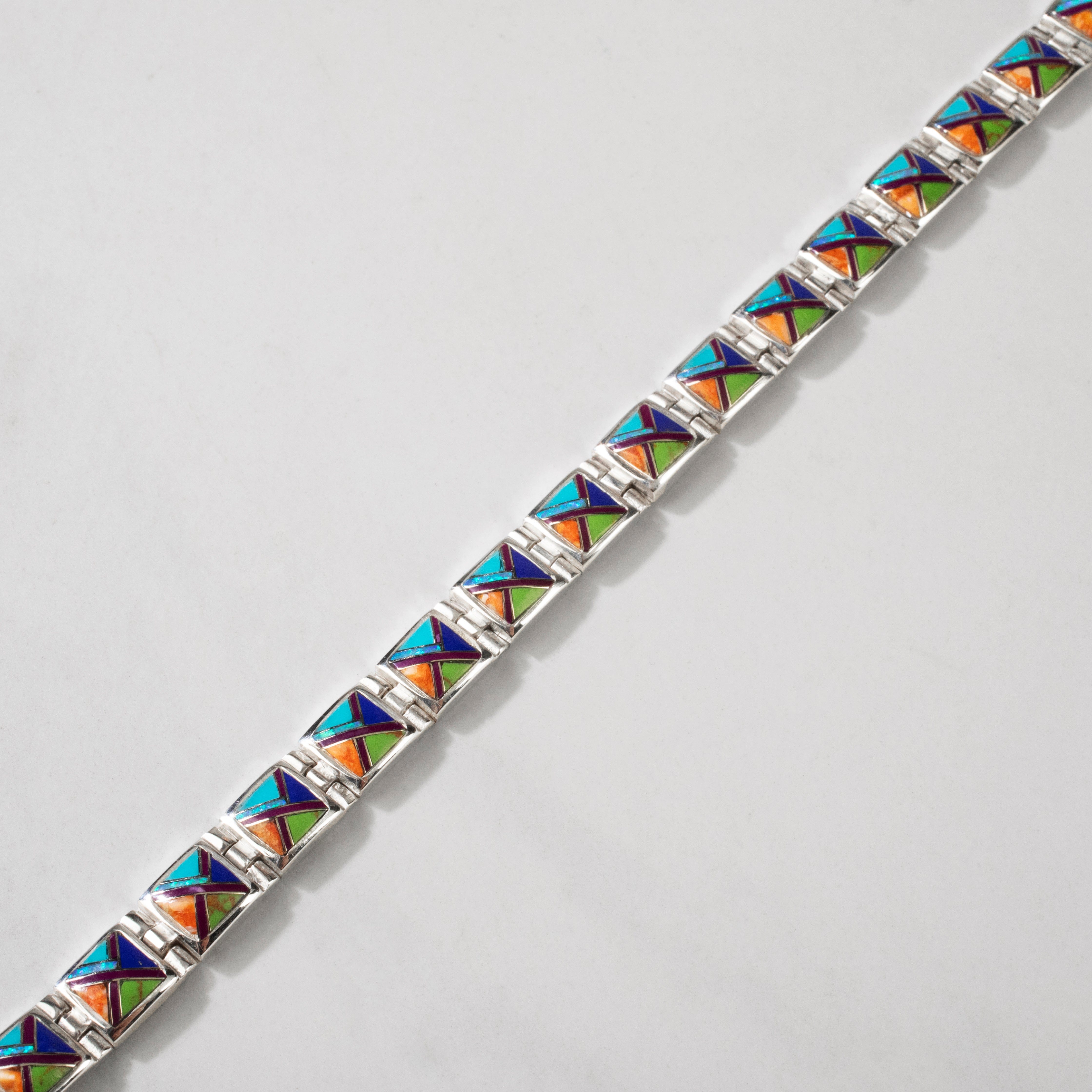 Kalifano Southwest Silver Jewelry Multi Gem Square 925 sterling Silver USA Handmade Bracelet NMB.0245.MT