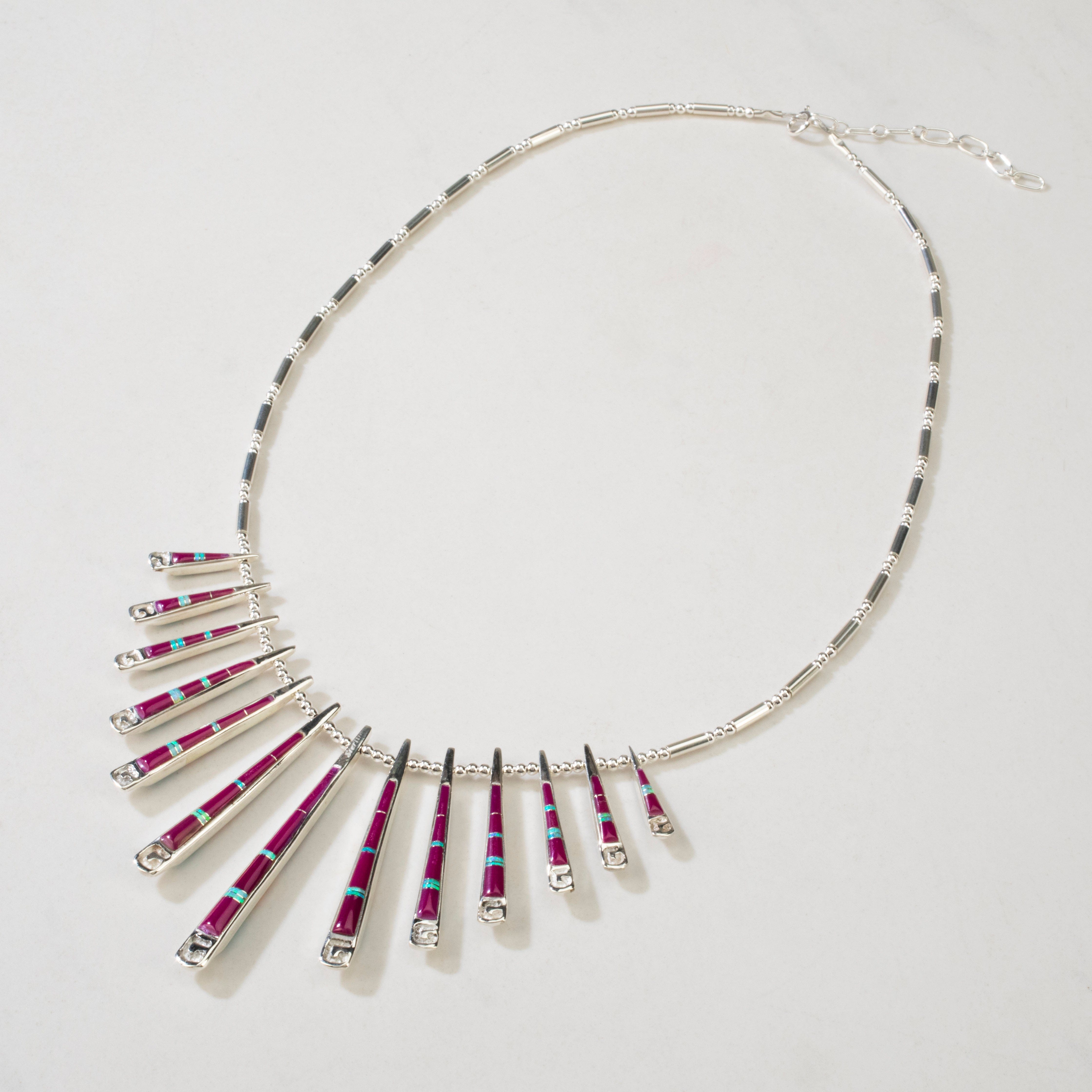 Kalifano Southwest Silver Jewelry Multi Gem & Sugilite Reversible USA Handmade 925 Sterling Silver Necklace NMN.0905.MTSG