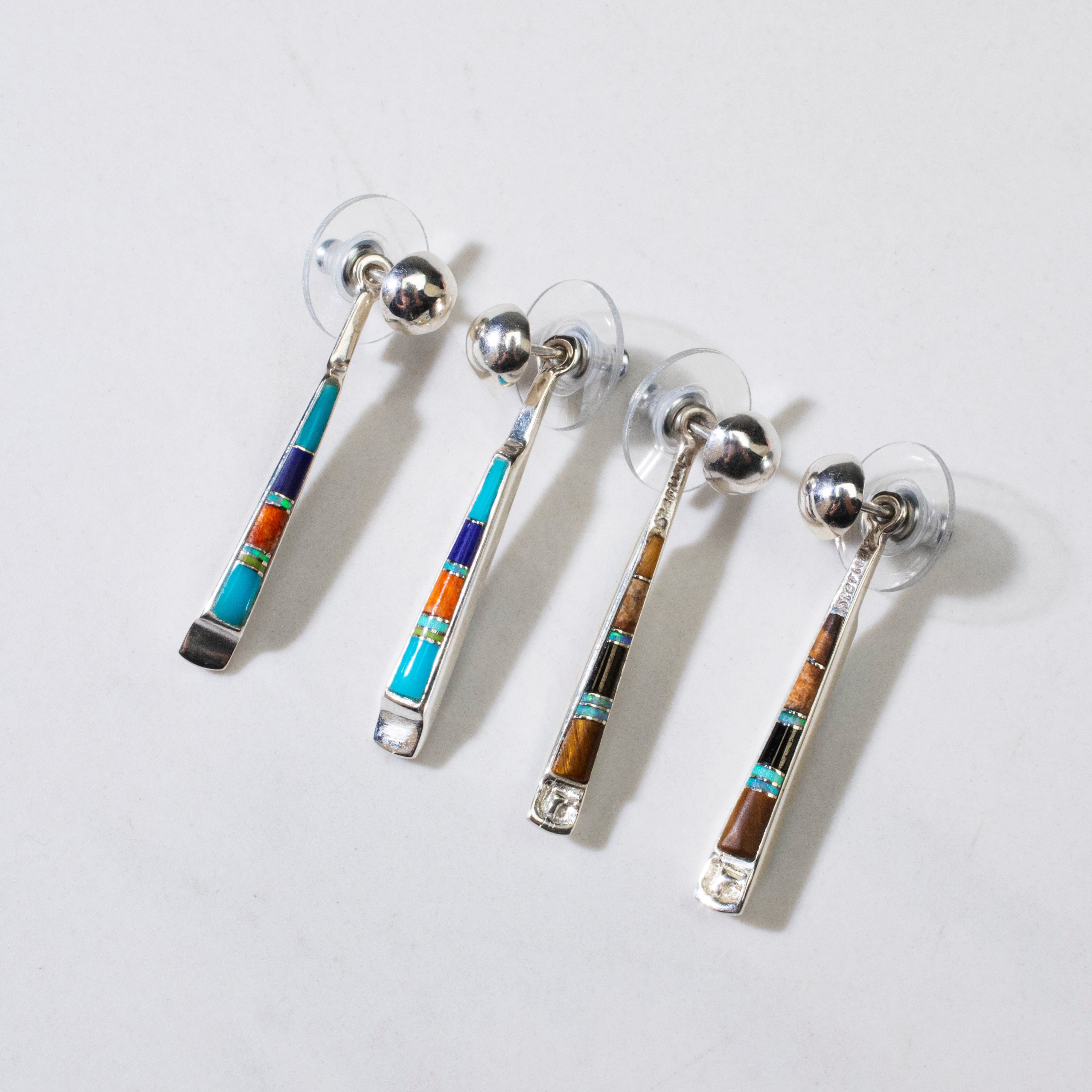 Kalifano Southwest Silver Jewelry Multi Gem & Tiger Eye Reversible USA Handmade 925 Sterling Silver Earrings with Stud Backing NME.0905.MTTE