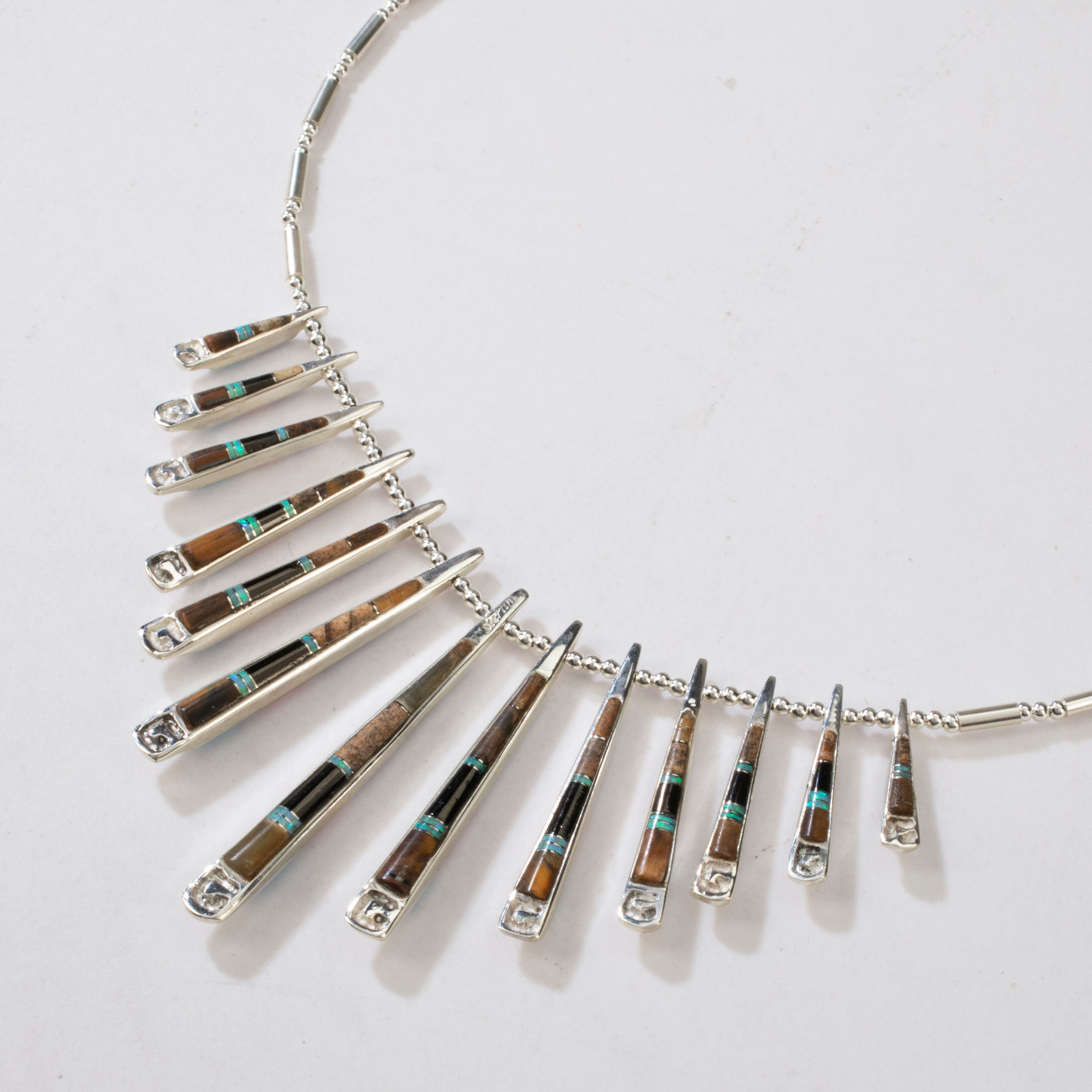 Kalifano Southwest Silver Jewelry Multi Gem & Tiger Eye Reversible USA Handmade 925 Sterling Silver Necklace NMN.0905.MTTE