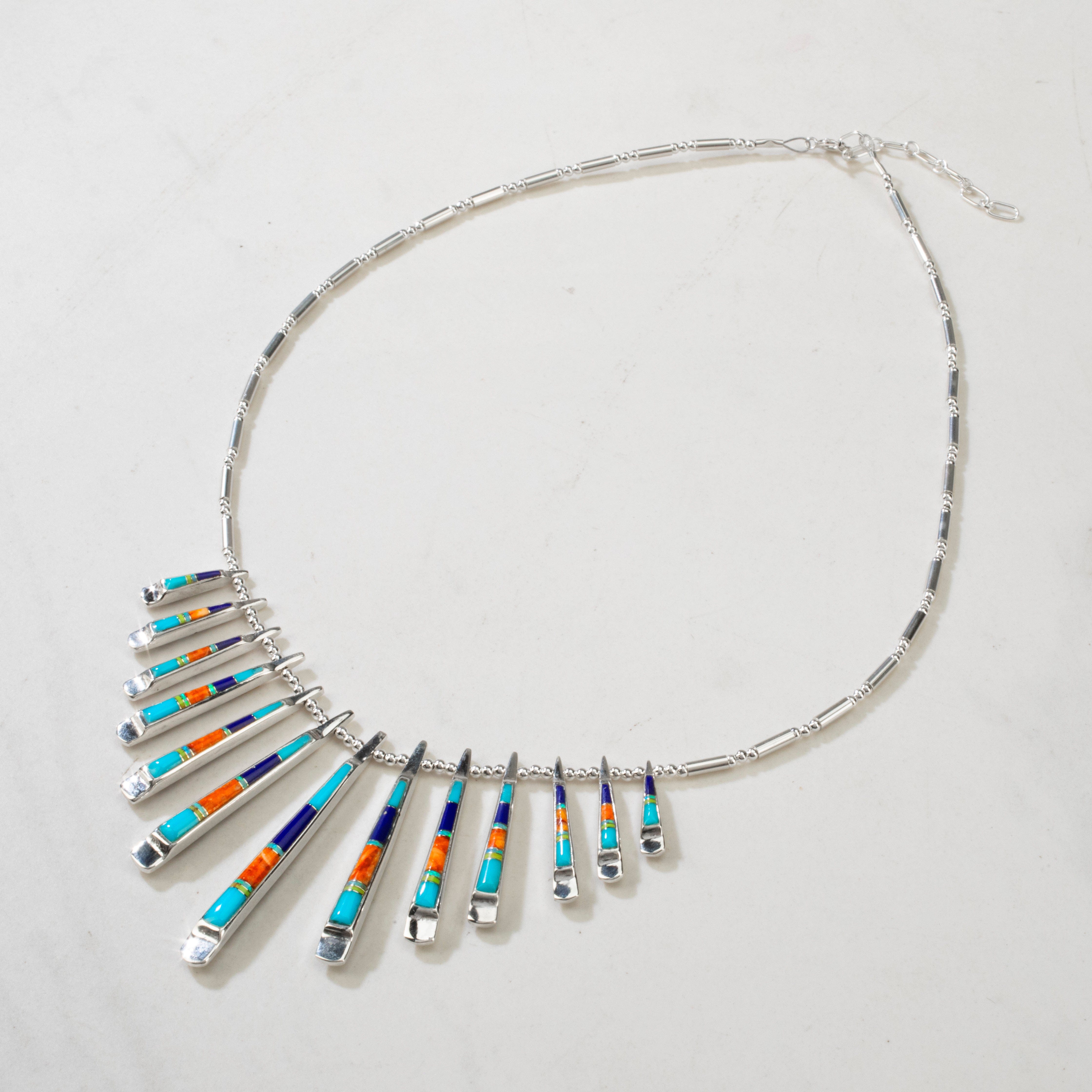 Kalifano Southwest Silver Jewelry Multi Gem & Tiger Eye Reversible USA Handmade 925 Sterling Silver Necklace NMN.0905.MTTE