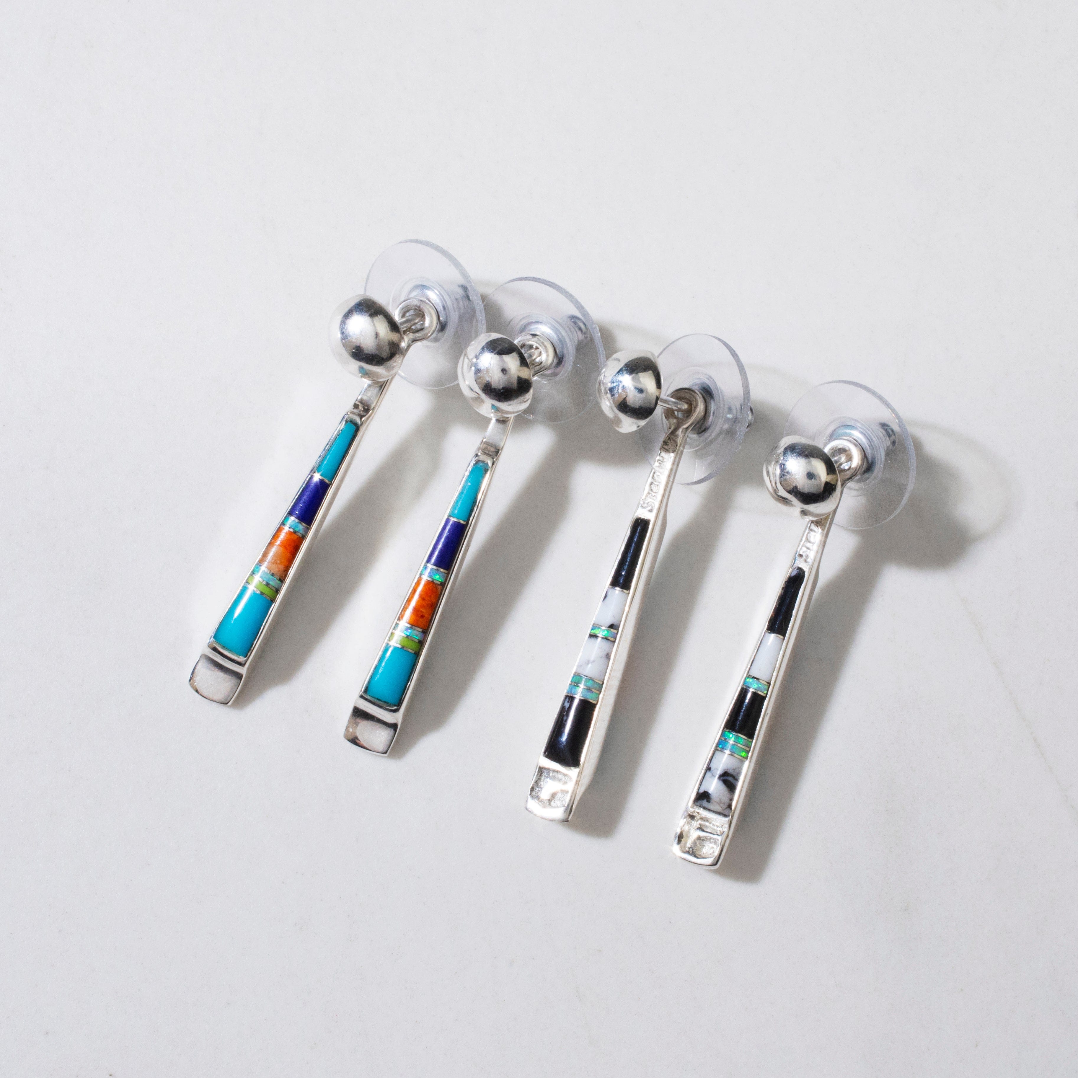 Kalifano Southwest Silver Jewelry Multi Gem & White Buffalo Reversible Dangle USA Handmade 925 Sterling Silver Earrings with Stud Backing NME.0905.MTWB