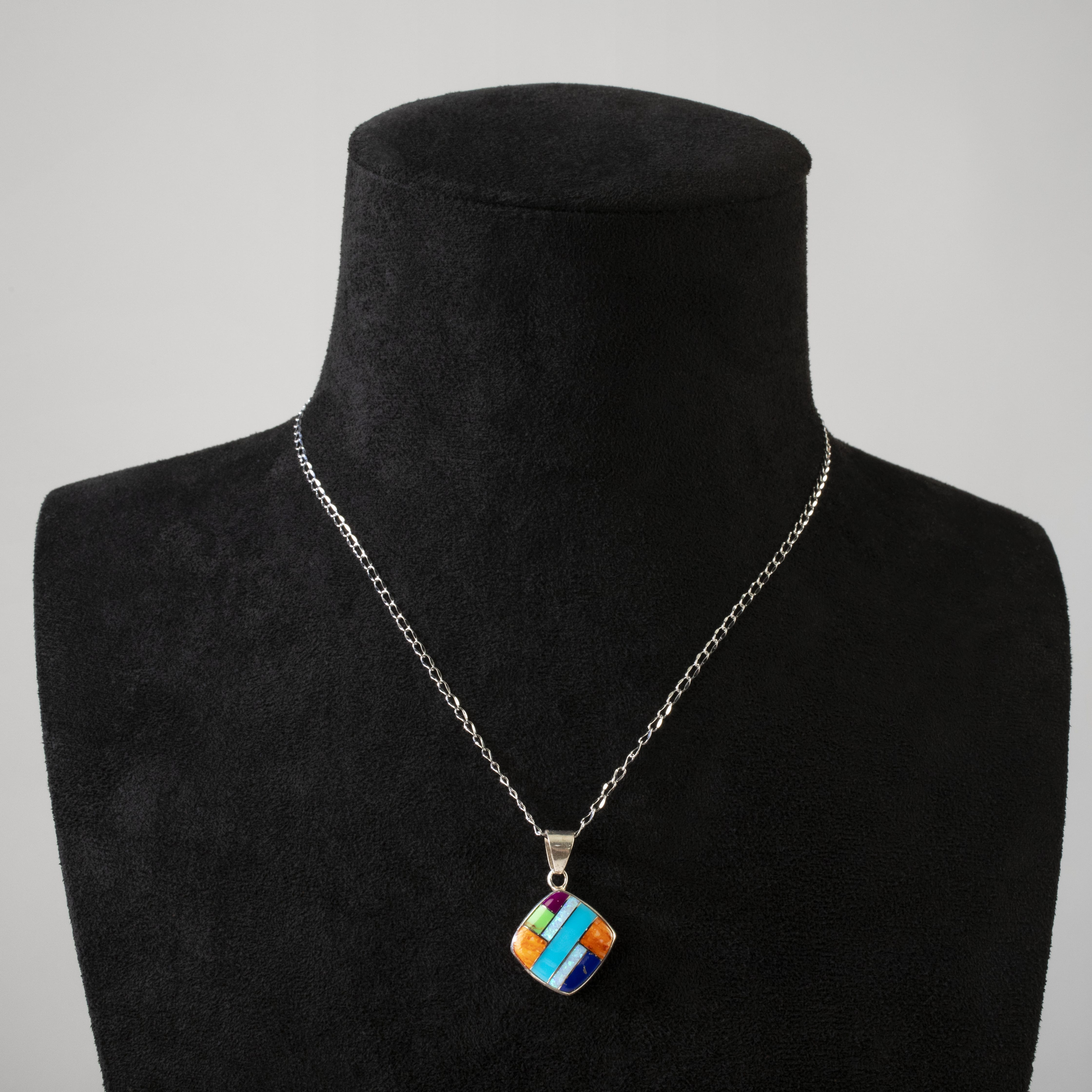 Kalifano Southwest Silver Jewelry Multi Gemstone 925 Sterling Silver Pendant USA Handmade with Opal Accent NMN.2241.MT