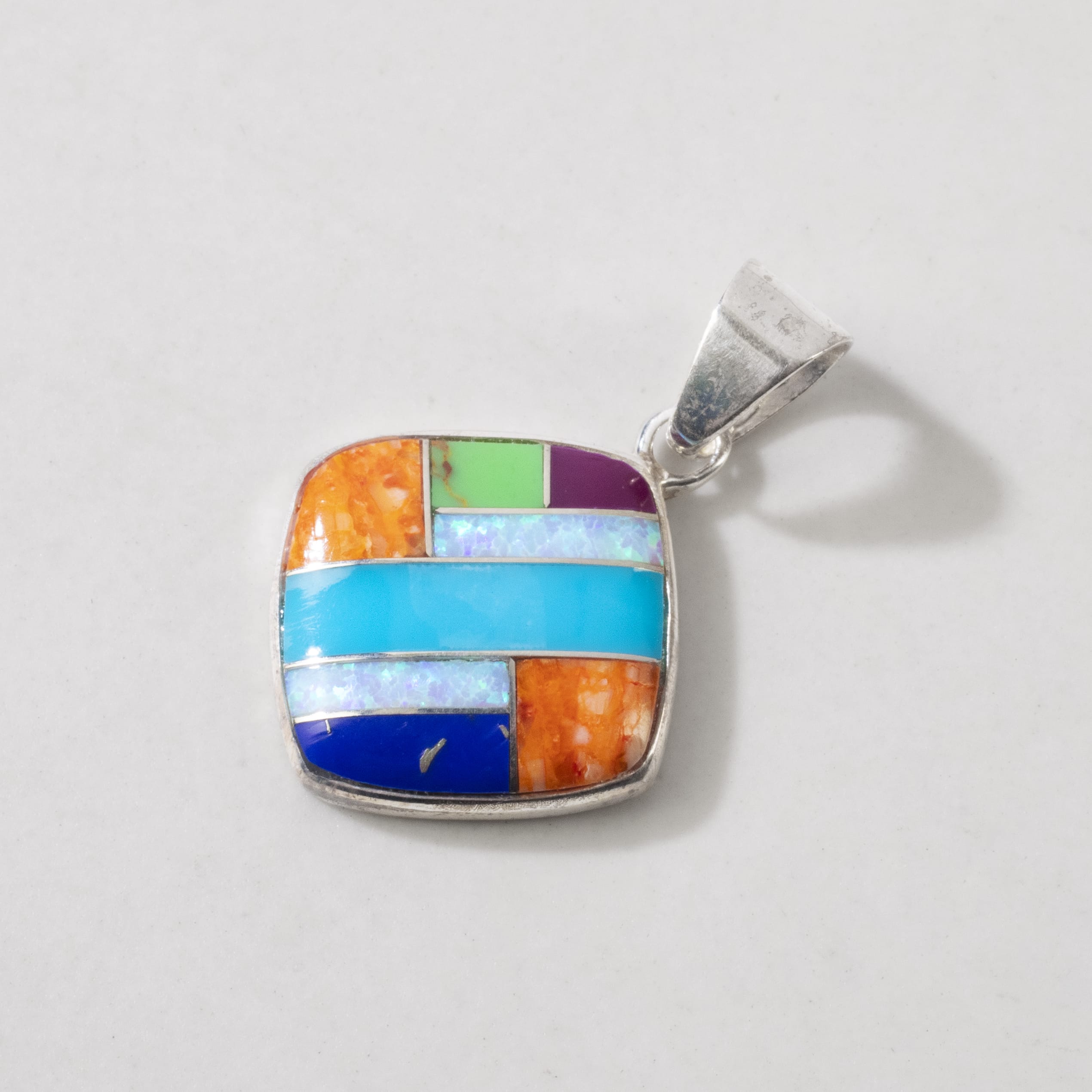 Kalifano Southwest Silver Jewelry Multi Gemstone 925 Sterling Silver Pendant USA Handmade with Opal Accent NMN.2241.MT