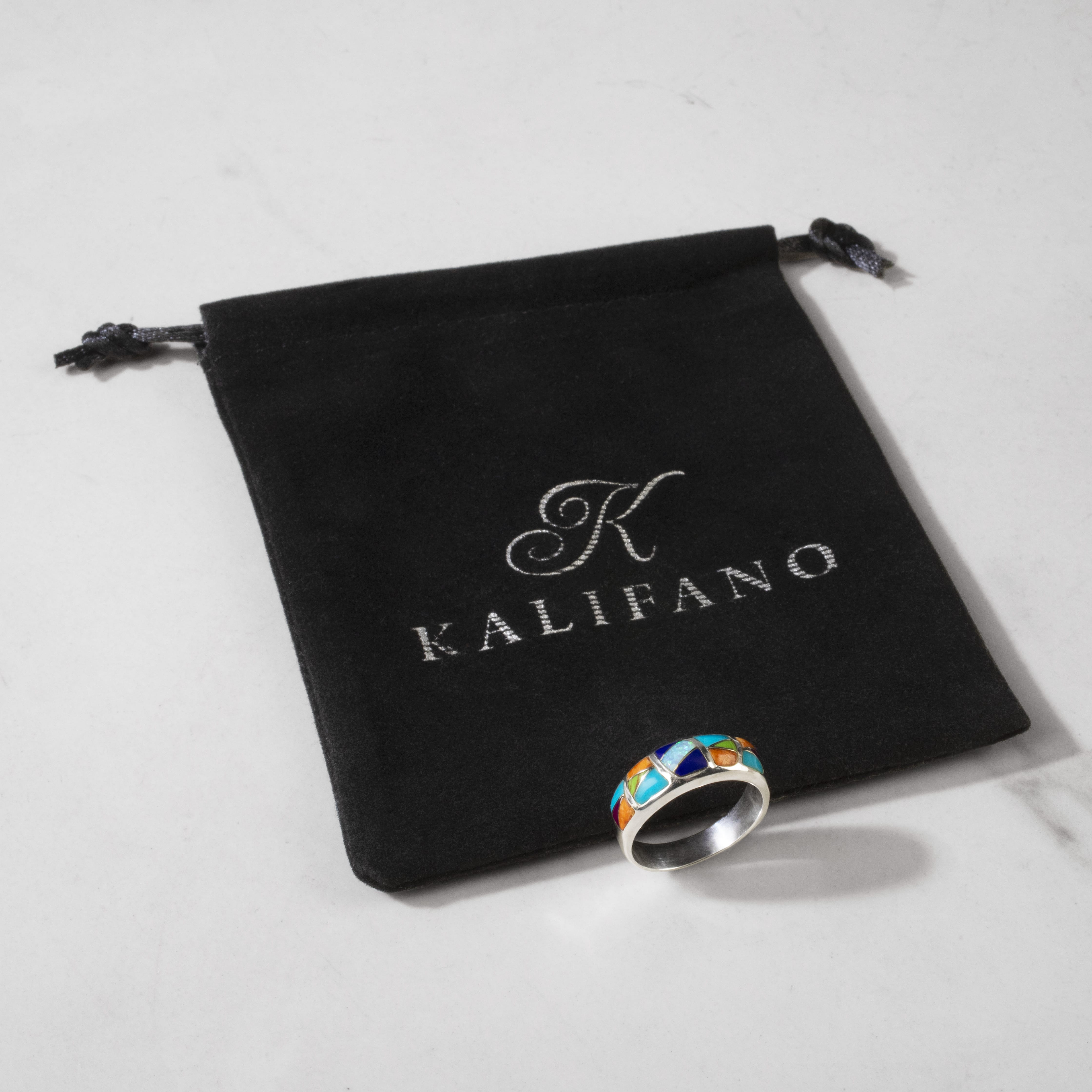Kalifano Southwest Silver Jewelry Multi Gemstone 925 Sterling Silver Ring Handmade with Laboratory Opal Accent