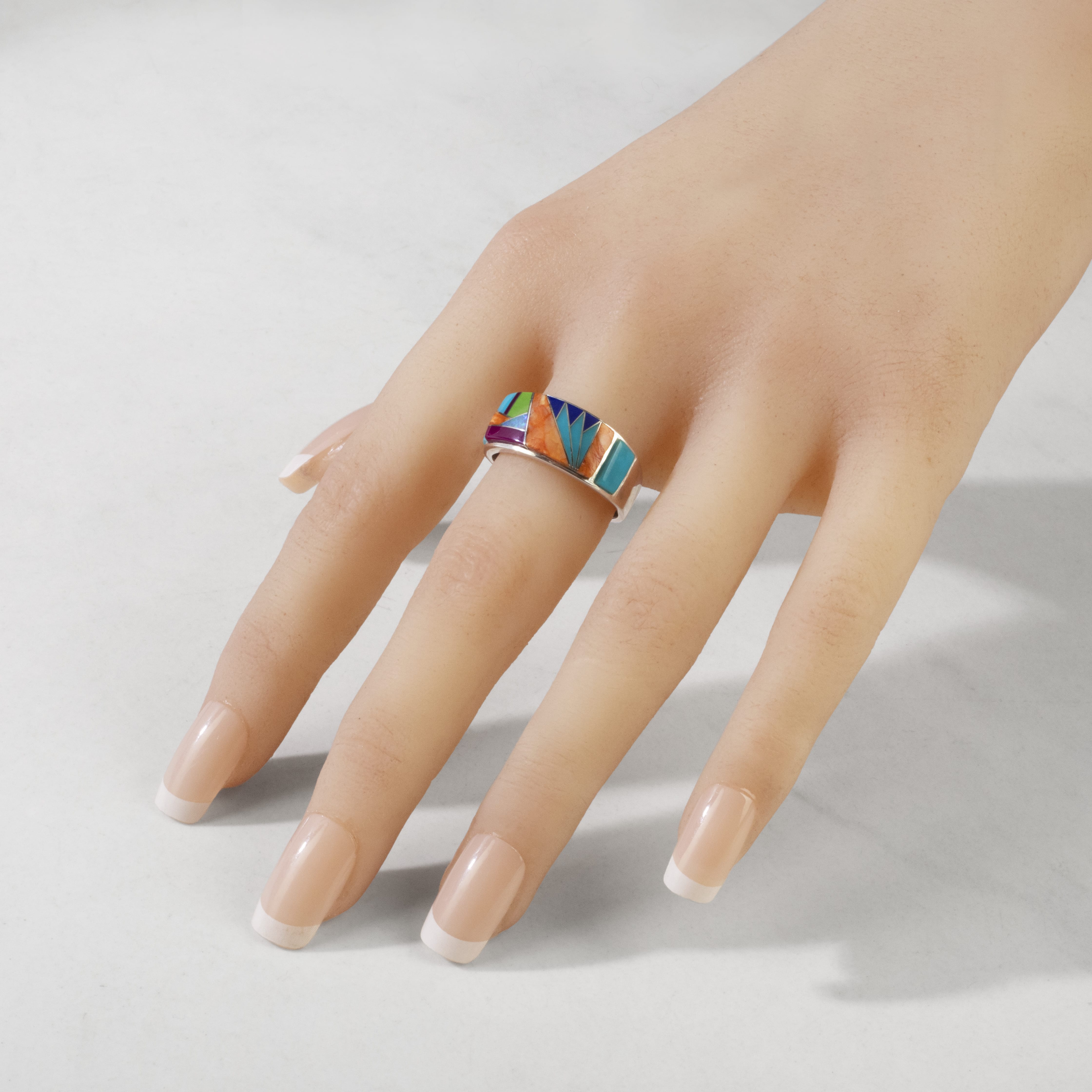 Kalifano Southwest Silver Jewelry Multi Gemstone 925 Sterling Silver Ring USA Handmade with Turquoise