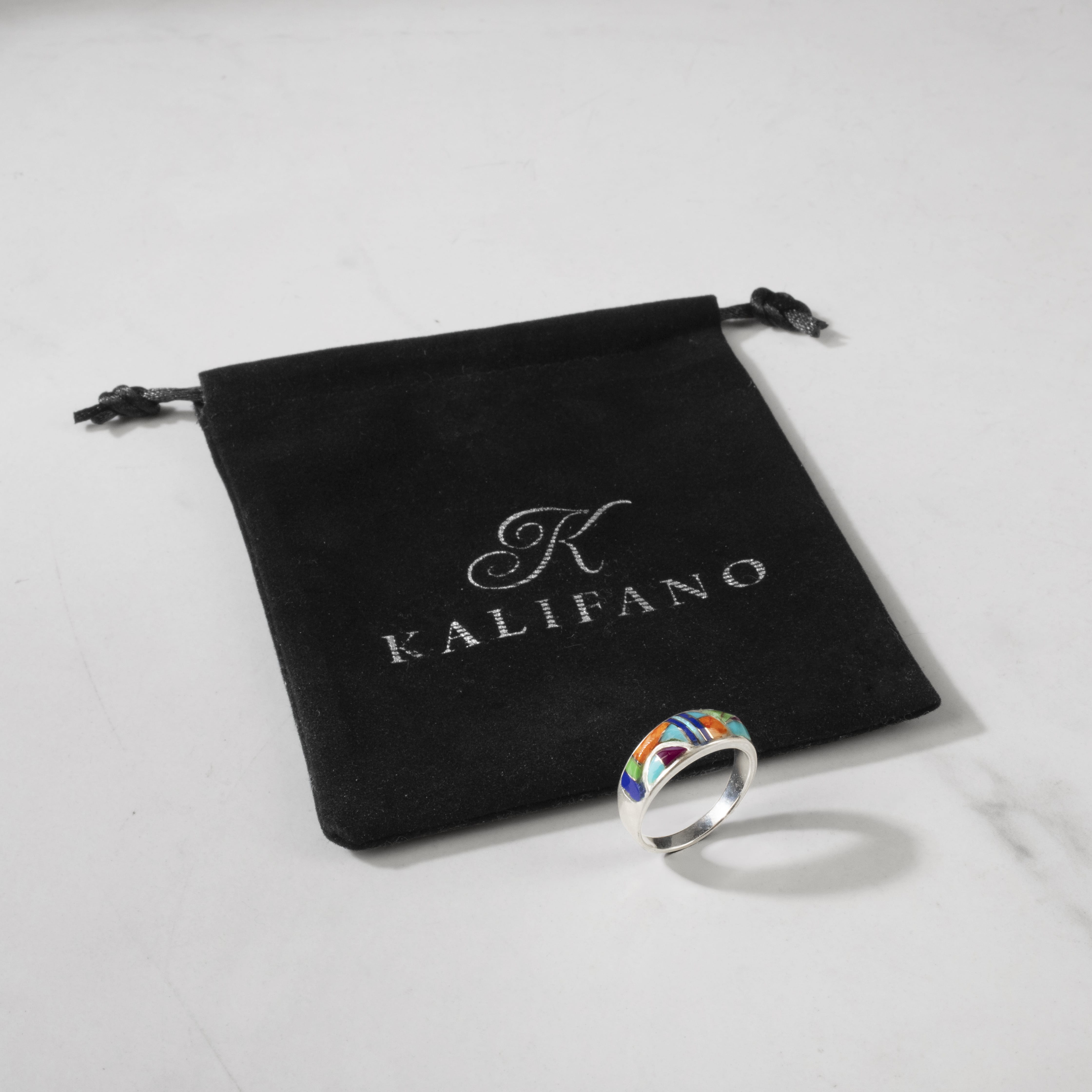 Kalifano Southwest Silver Jewelry Multi Gemstone 925 Sterling Silver Ring USA Handmade with Turquoise