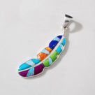 Multi Gemstone Feather 925 Sterling Silver Pendant USA Handmade with Opal Accent