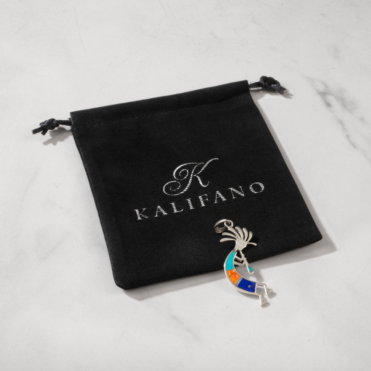 Kalifano Southwest Silver Jewelry Multi Gemstone Kokopelli 925 Sterling Silver Pendant USA Handmade with Opal Accent NMN.0441.MT