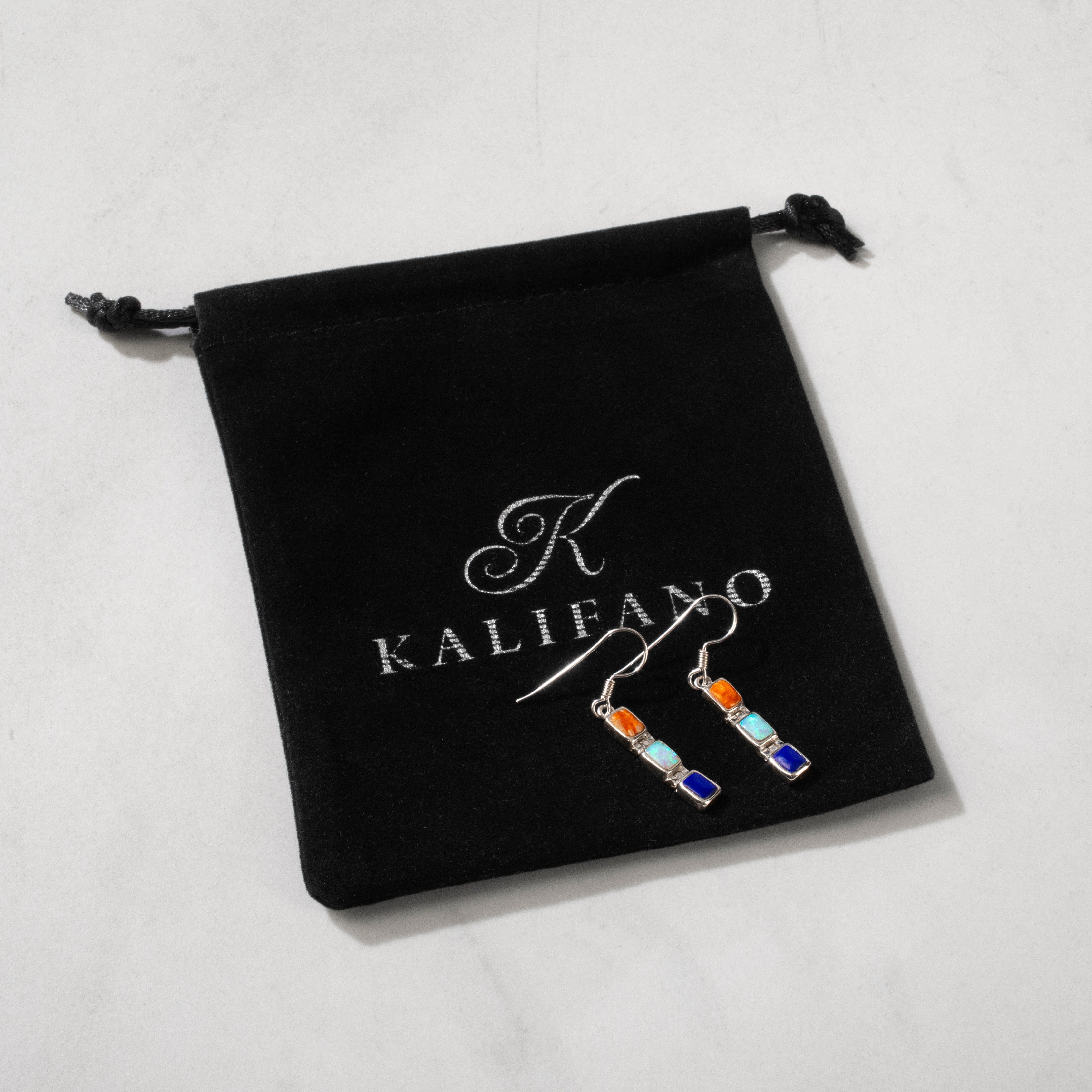 Kalifano Southwest Silver Jewelry Multi Gemstone Rectangle 925 Sterling Silver USA Handmade Earrings with French Hook Backing NME.0207.MT