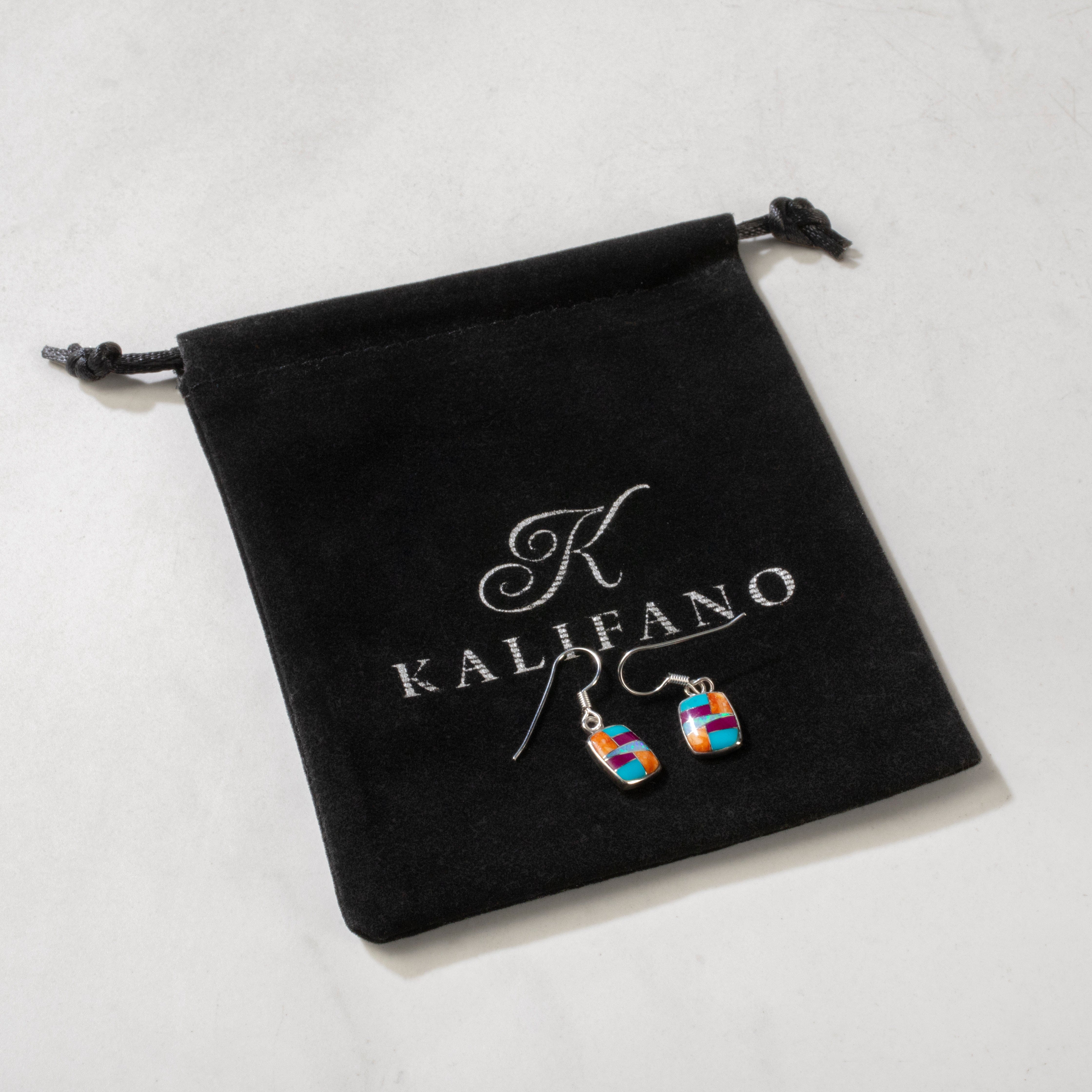 Kalifano Southwest Silver Jewelry Multi Gemstone Square 925 Sterling Silver USA Hanmade with French Hook NME.2074.MT