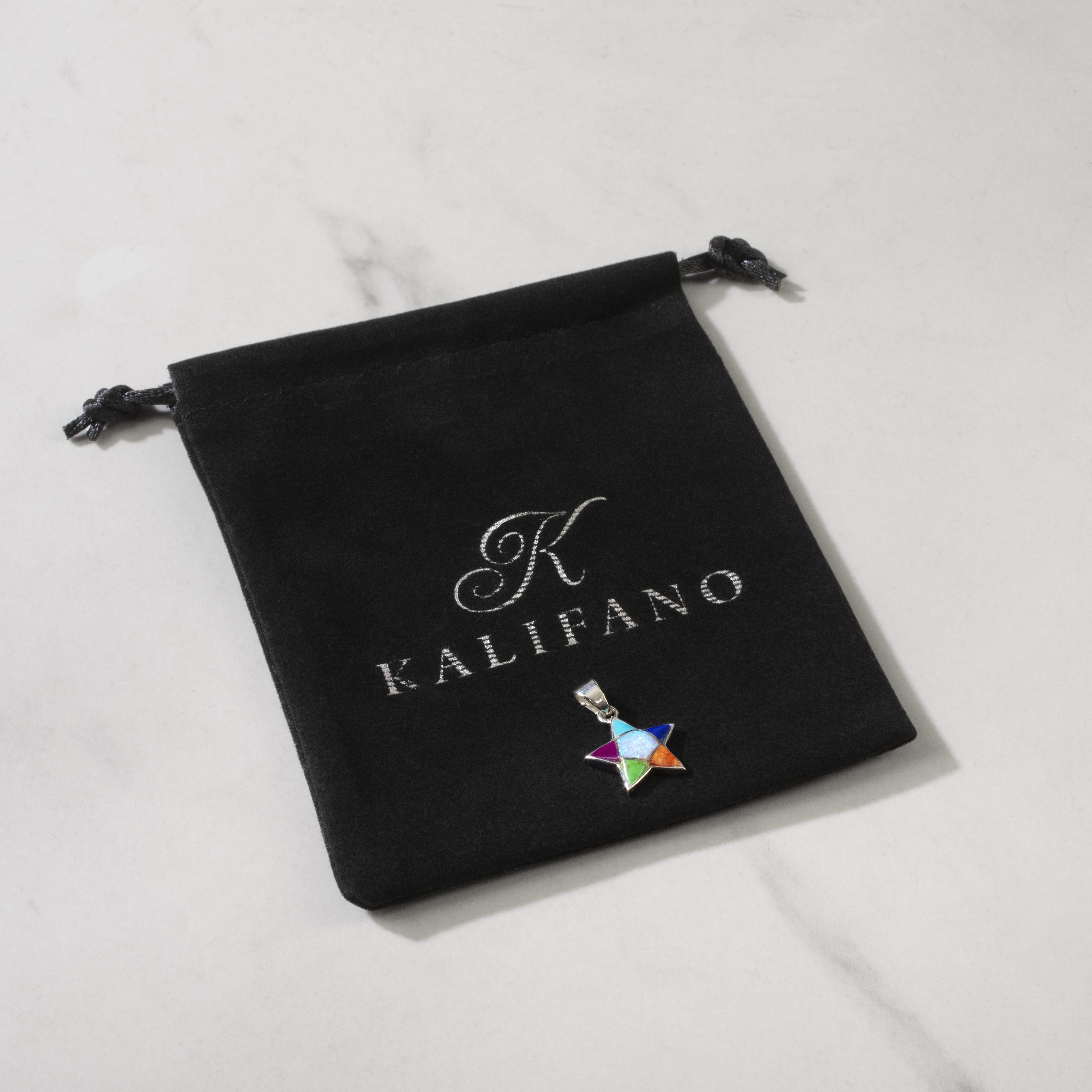 Kalifano Southwest Silver Jewelry Multi Gemstone Star 925 Sterling Silver Pendant USA Handmade with Opal Accent NMN.2243.MT
