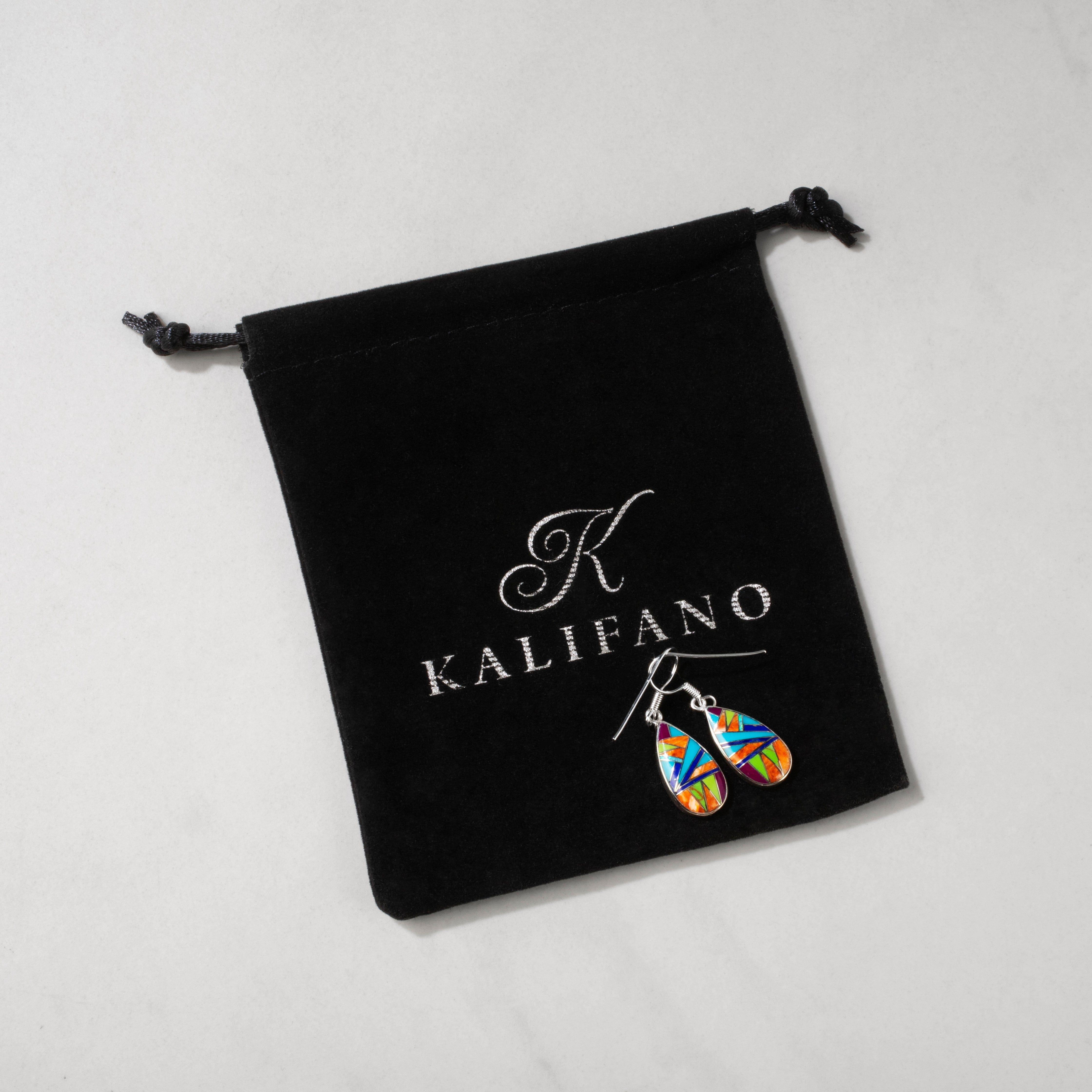 Kalifano Southwest Silver Jewelry Multi Gemstone Teardrop 925 Sterling Silver USA Handmade Earrings with French Hook NME.2013.MT