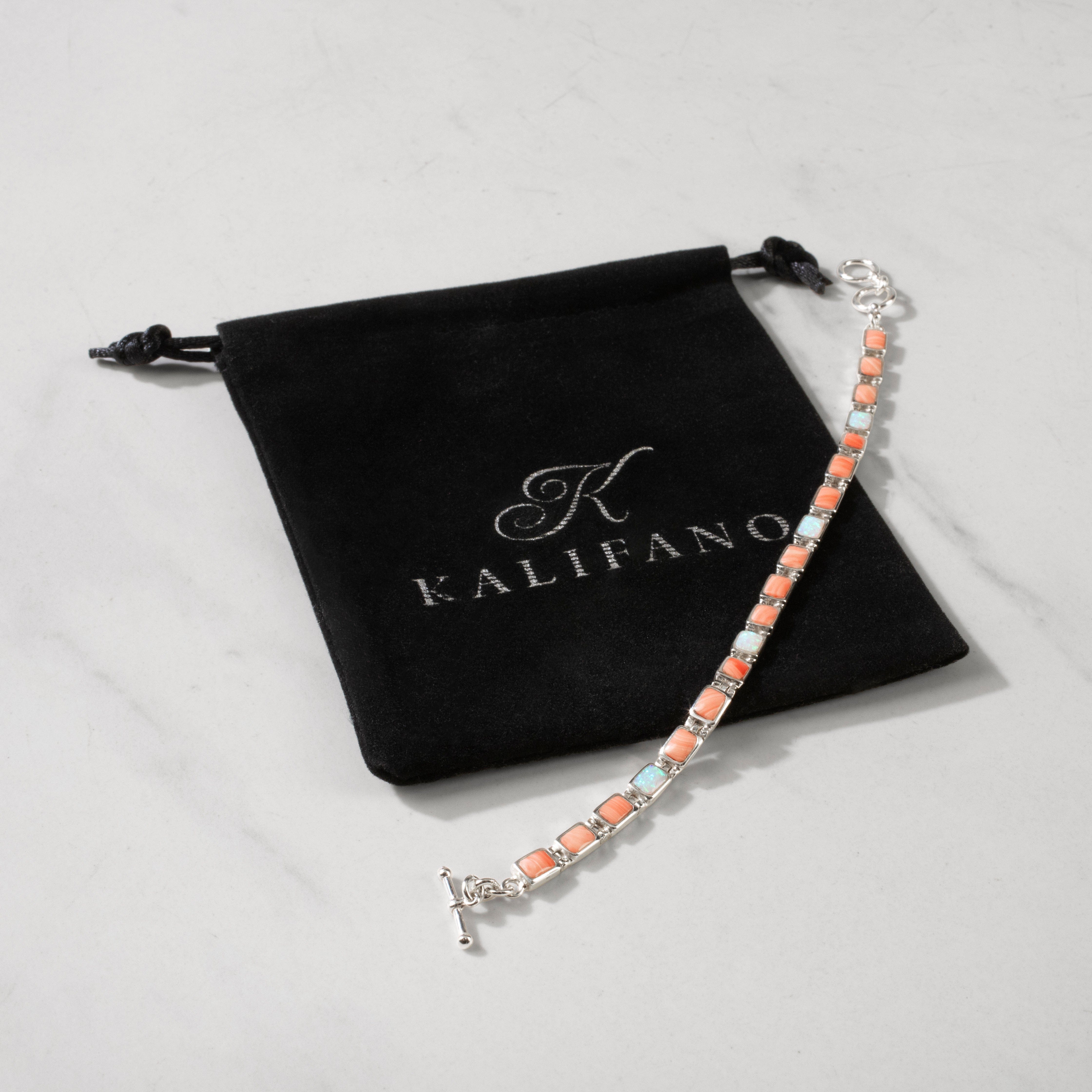 Kalifano Southwest Silver Jewelry Pink Conch Shell 925 Sterling Silver Bracelet USA Handmade with Opal Accent NMB.0207.PC