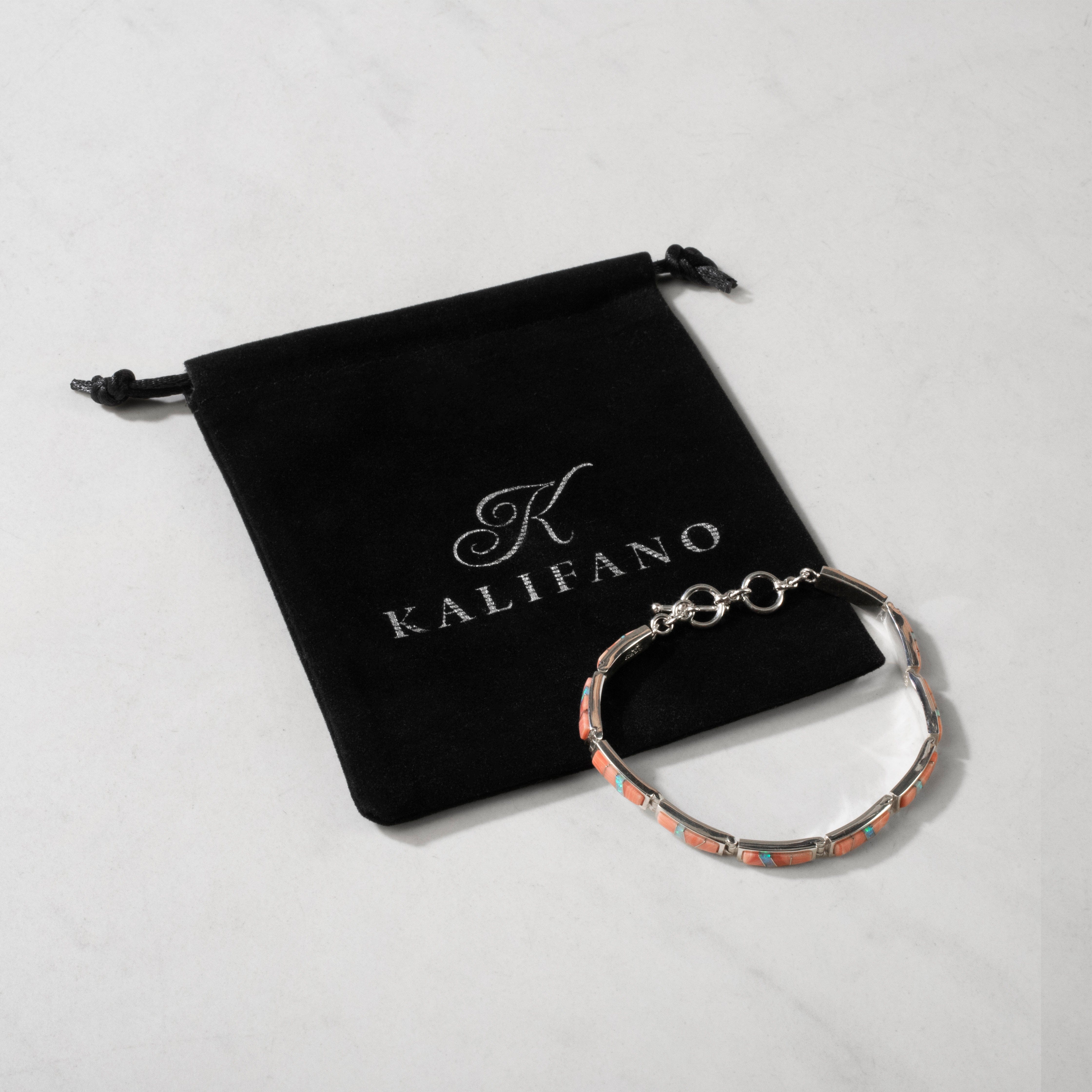 Kalifano Southwest Silver Jewelry Pink Conch Shell 925 Sterling Silver Bracelet USA Handmade with Opal Accent NMB.0560.PC