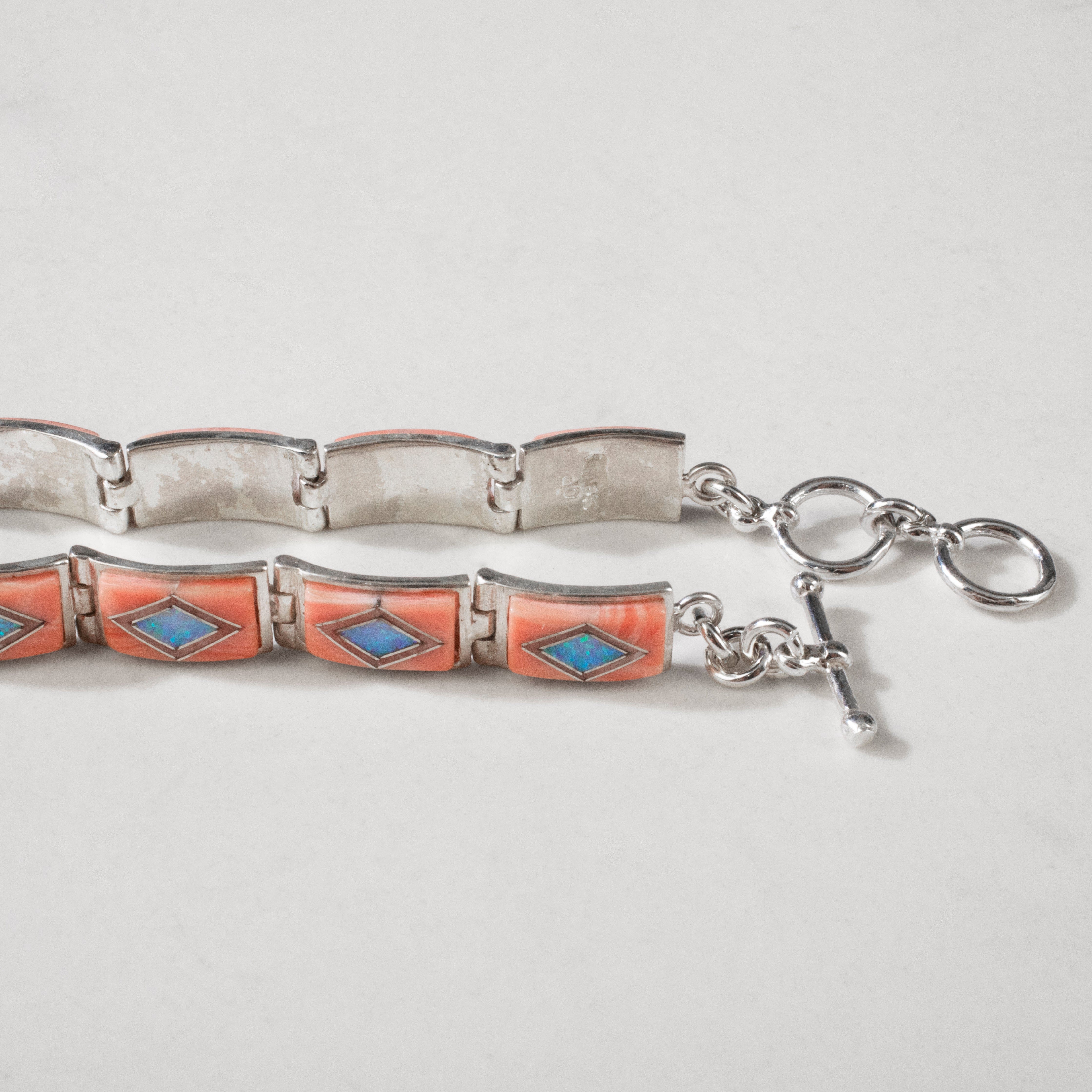 Kalifano Southwest Silver Jewelry Pink Conch Shell 925 Sterling Silver USA Handmade Bracelet NMB.0553.PK