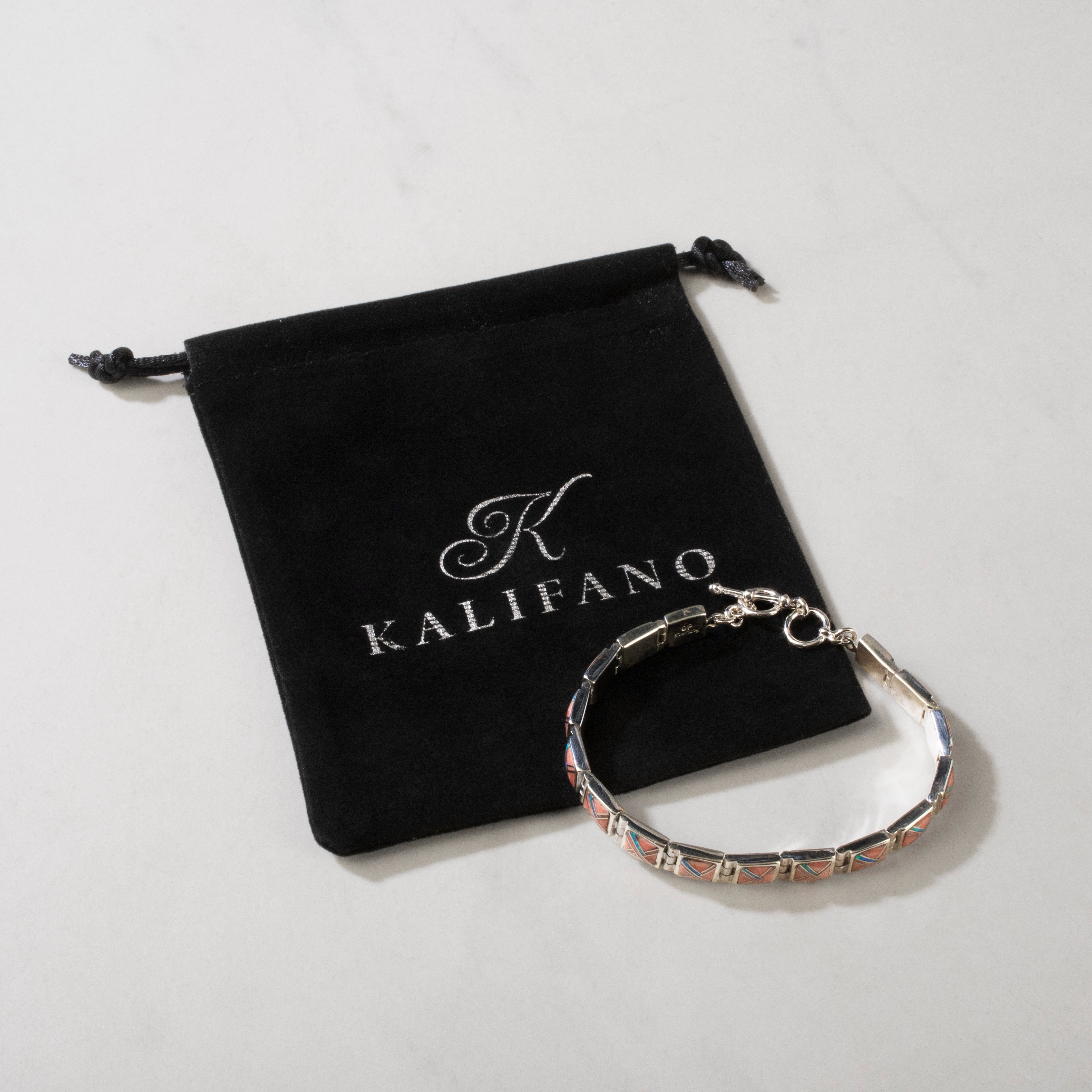 Kalifano Southwest Silver Jewelry Pink Conch Shell Square 925 Sterling Silver Bracelet USA Handmade with Opal Accent NMB.0245.PC