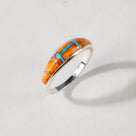 Spiny Oyster Shell 925 Sterling Silver Ring USA Handmade with Labratory Opal Accent